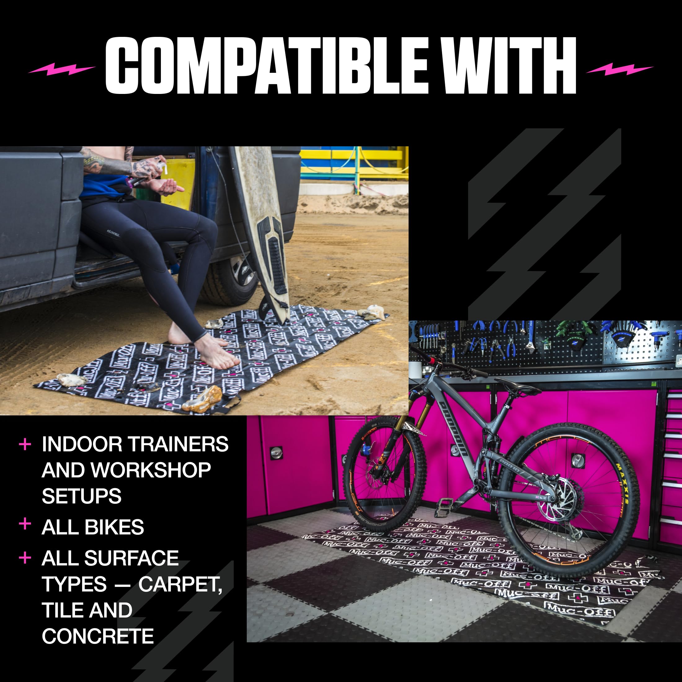 Muc-Off Bike Mat – Składana Plastikowa Mata Warsztatowa, Ochraniacz Podłogi do Czyszczenia Roweru – Mata pod Rower Stacjonarny i do Trenażera Turbo