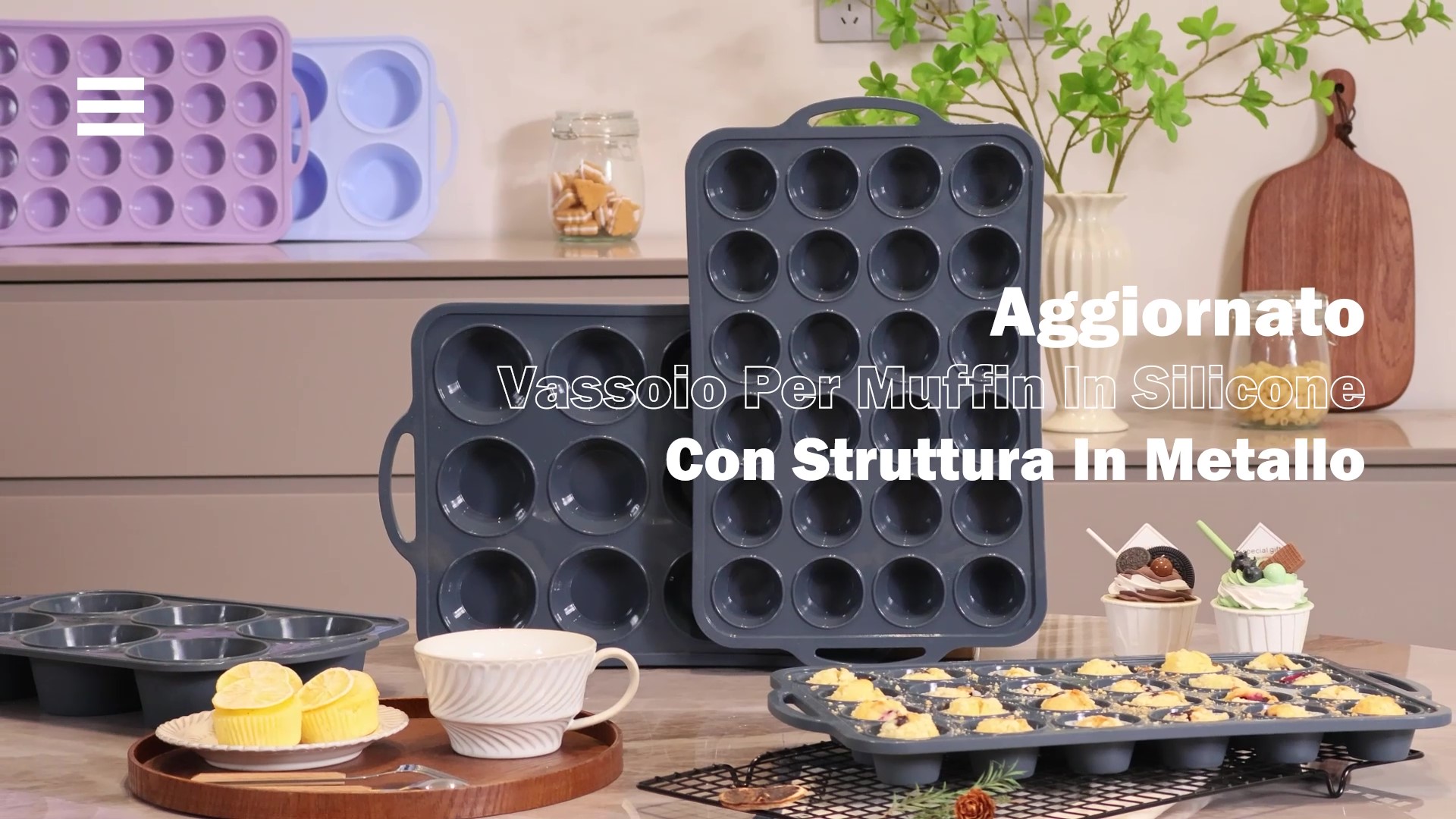 SUPER KITCHEN Grande Stampo Muffin Silicone con Struttura Metallica