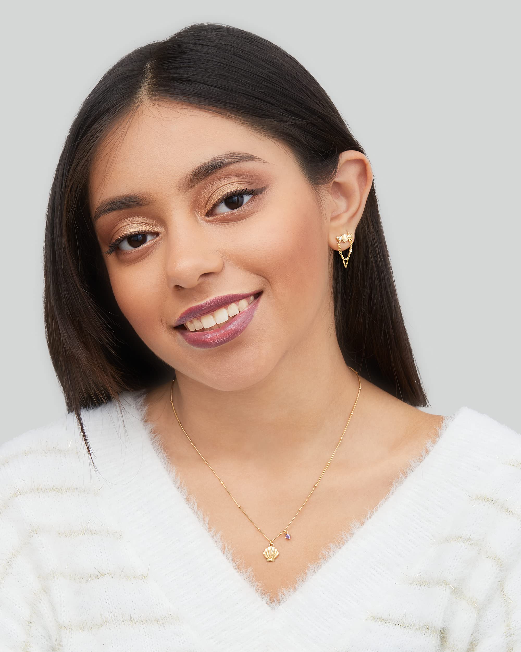 Disney Princess The Little Mermaid Gold Plated Sterling Silver Seashell Chain Dangle Earrings, Officially Licensed