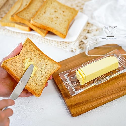 Miniatura 5 de Mantequillera de cristal de 7 pulgadas con tapa, elegante contenedor de mantequilla para encimera, protector de mantequilla transparente para