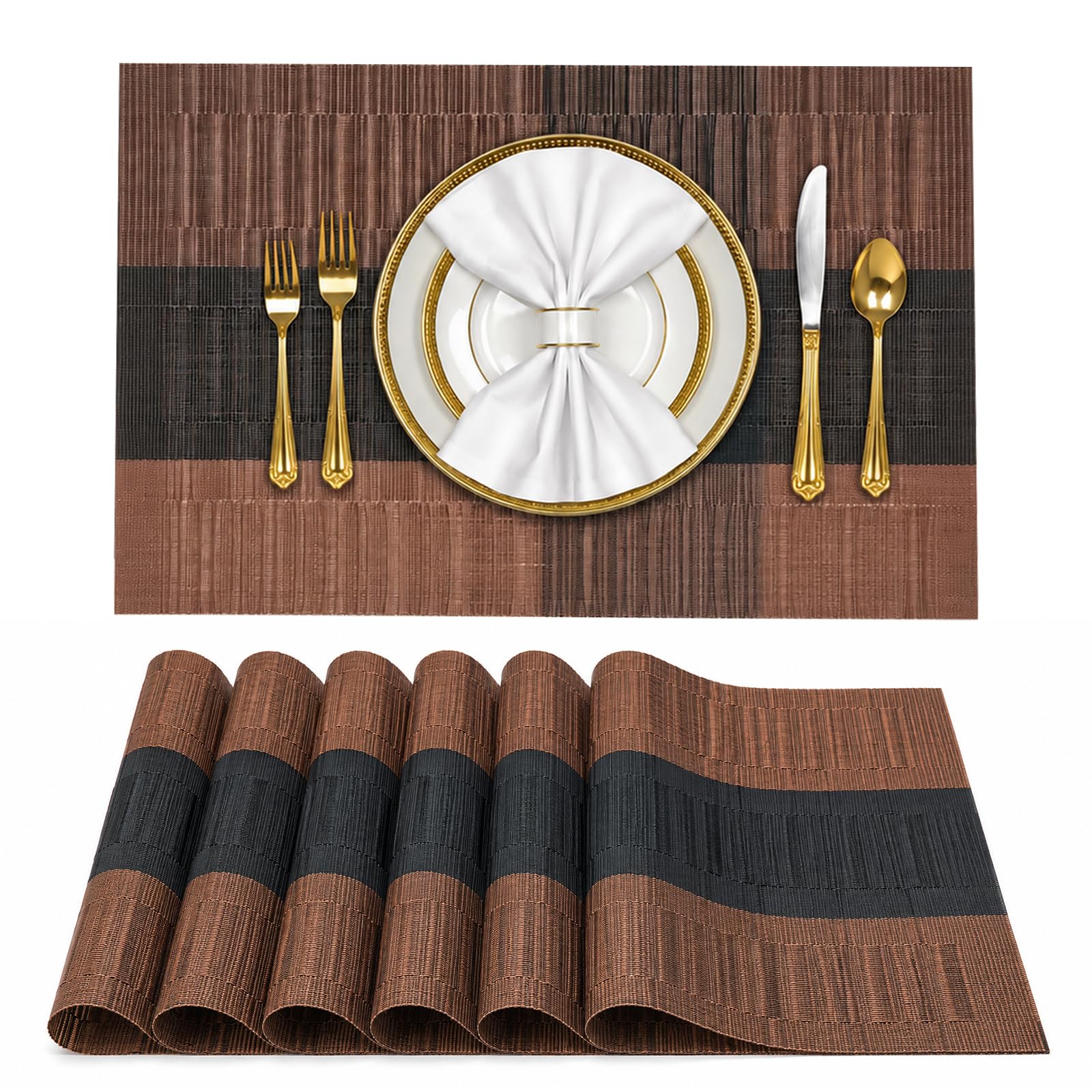 Solitude Placemats Set of 6 Dining Table Place Mats | Placemats Table Mat PVC Material | Non-Slip Heat Resistant | Dining Tablemates Washable Anti-Skid | Size 45 x 30 CM (Brown) — Amazon image 19