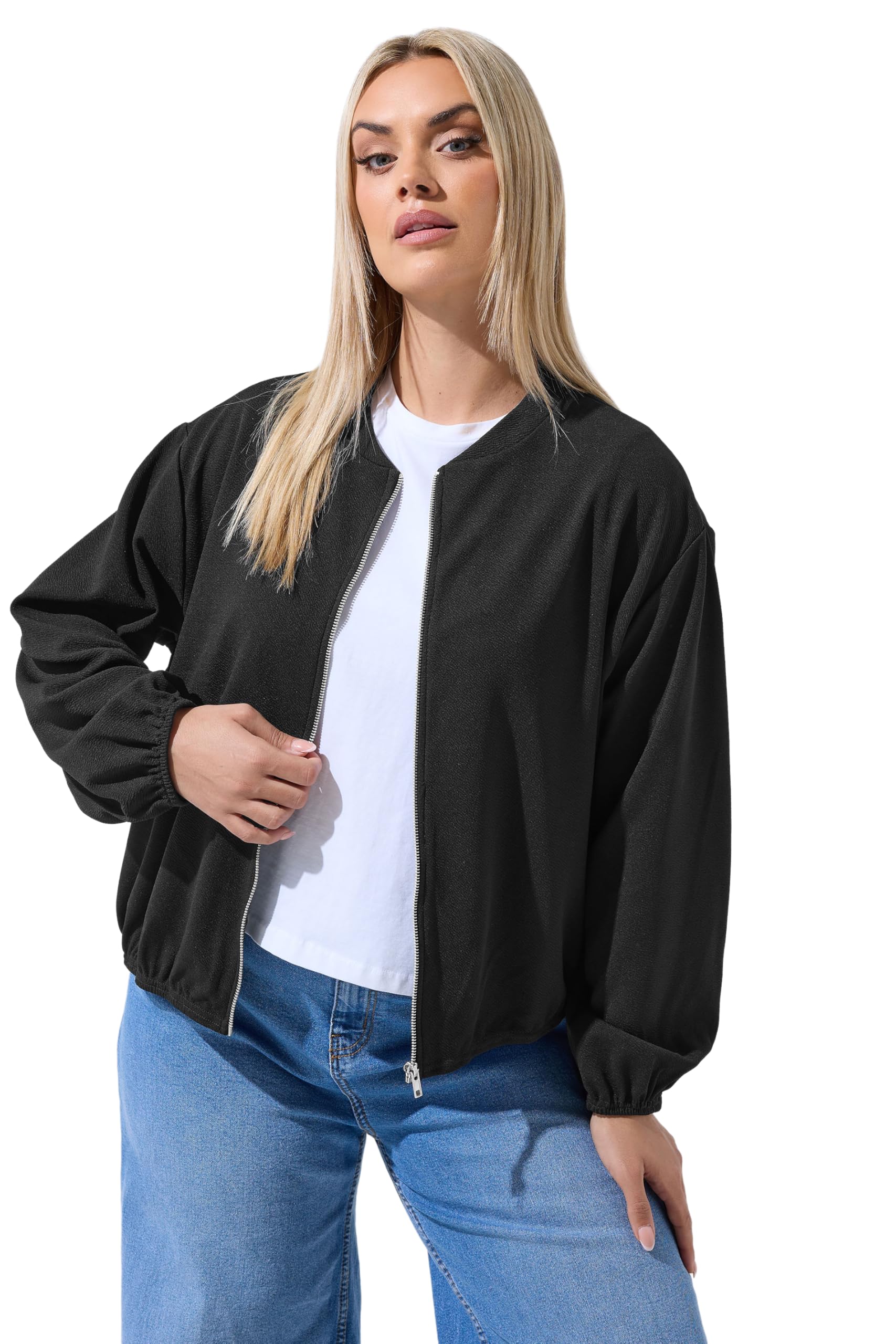Yours Women's Black Zip Bomber Jacket In | Size: 26/28