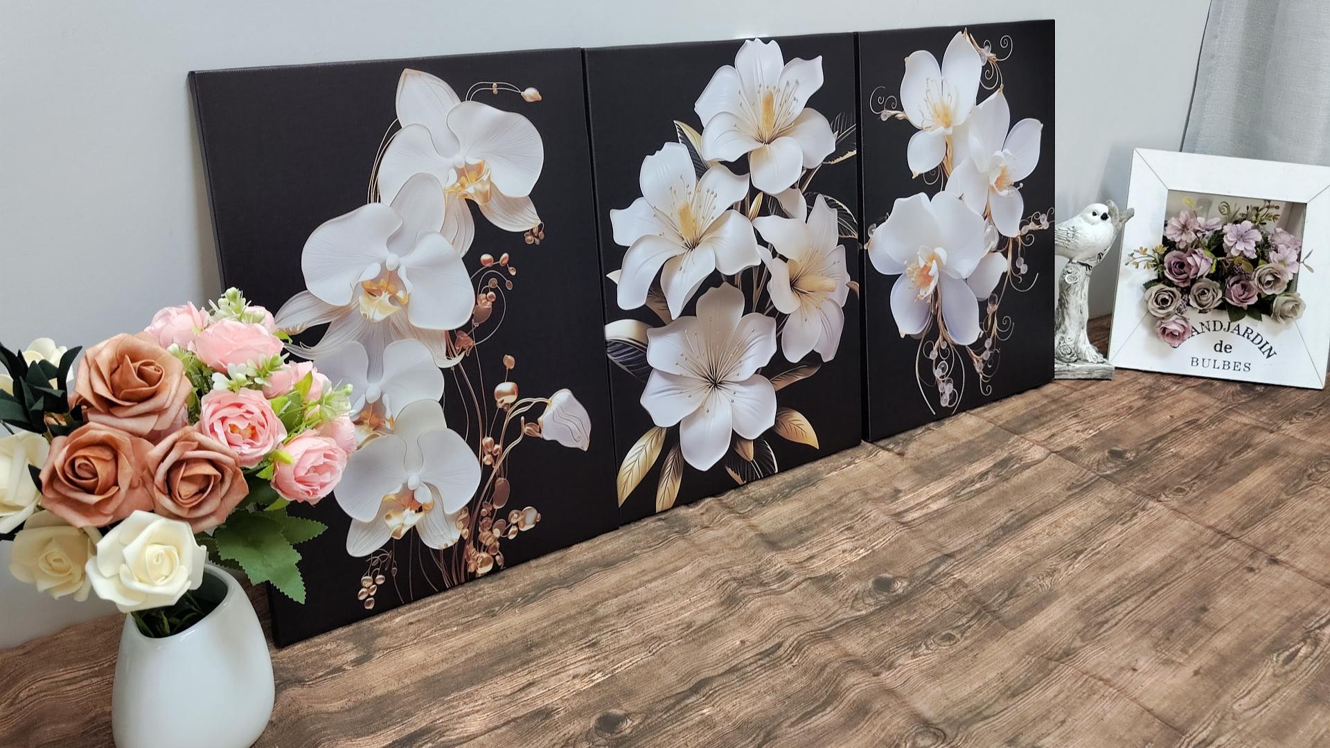Amazon.com: ARTZGX 3 Piece Orchid Wall Art White Gold Flower