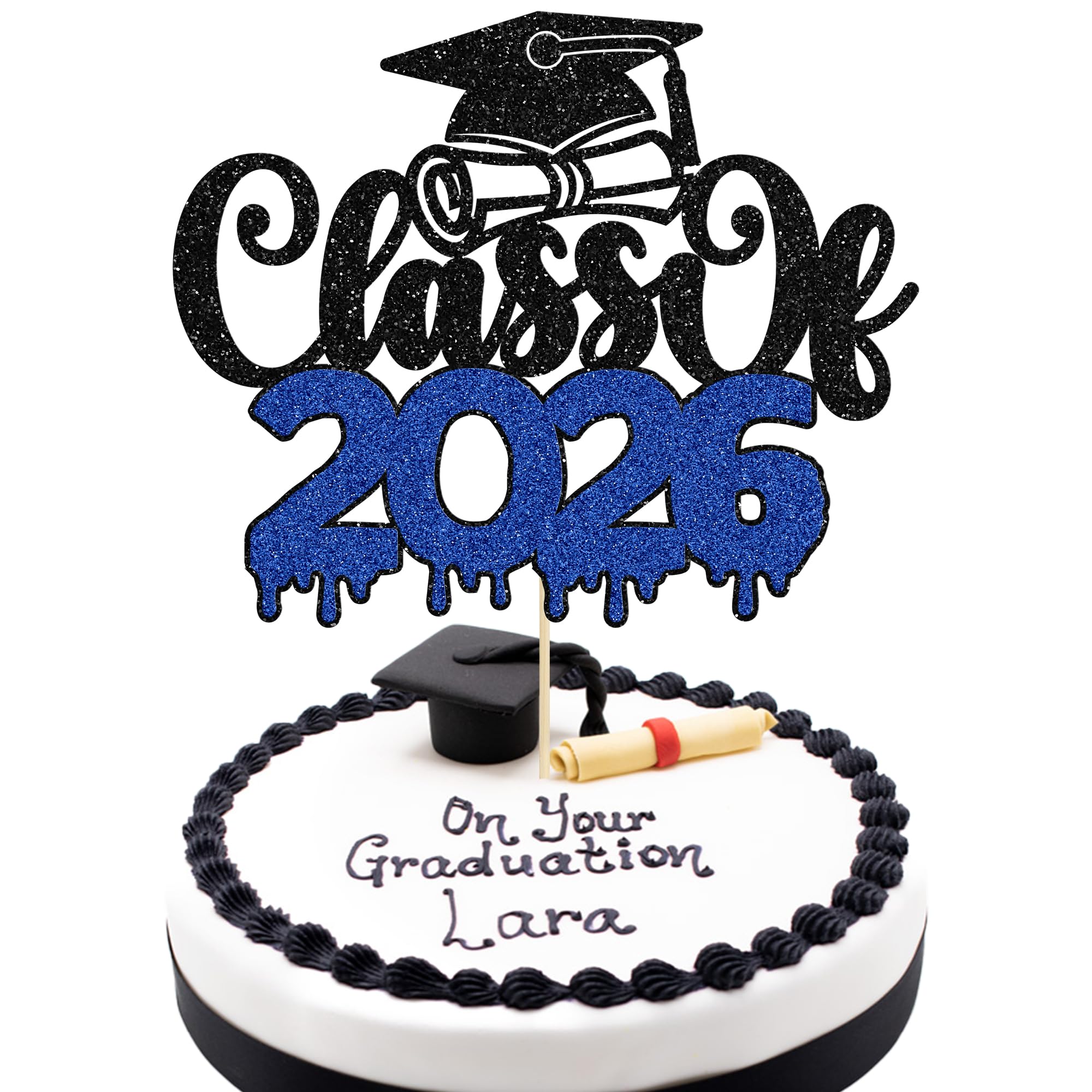 1Pc Class of 2026 Cake Topper Glitter Congrats Grad Cap 2026 Graduation Cake Pick for 2026 Graduation Theme High School Boys Girls Graduate Party Cake