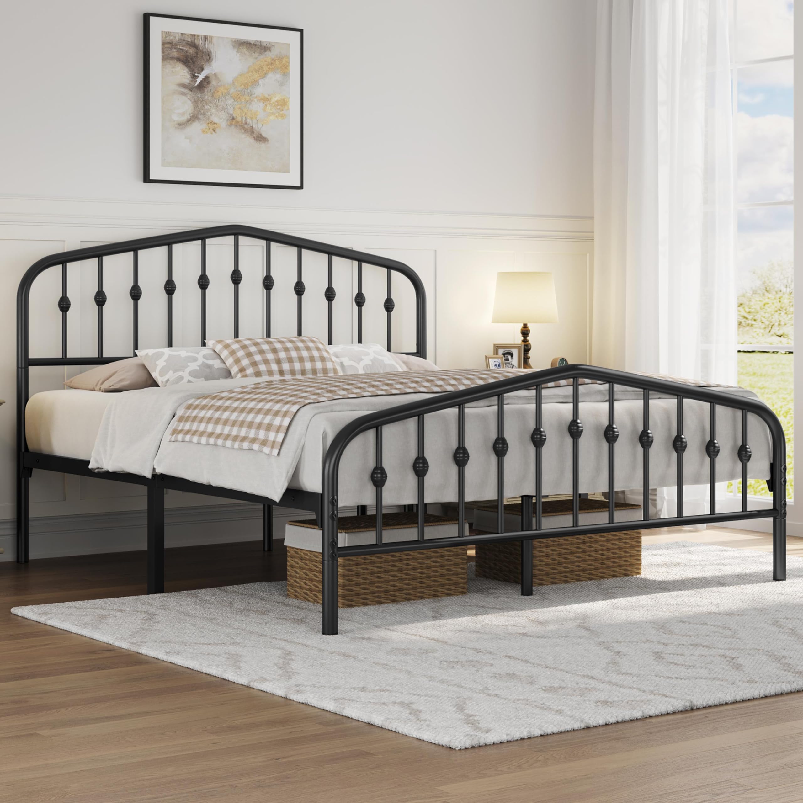 Yaheetech Marco de Cama de Metal Moderno 160 x 200 cm Negro