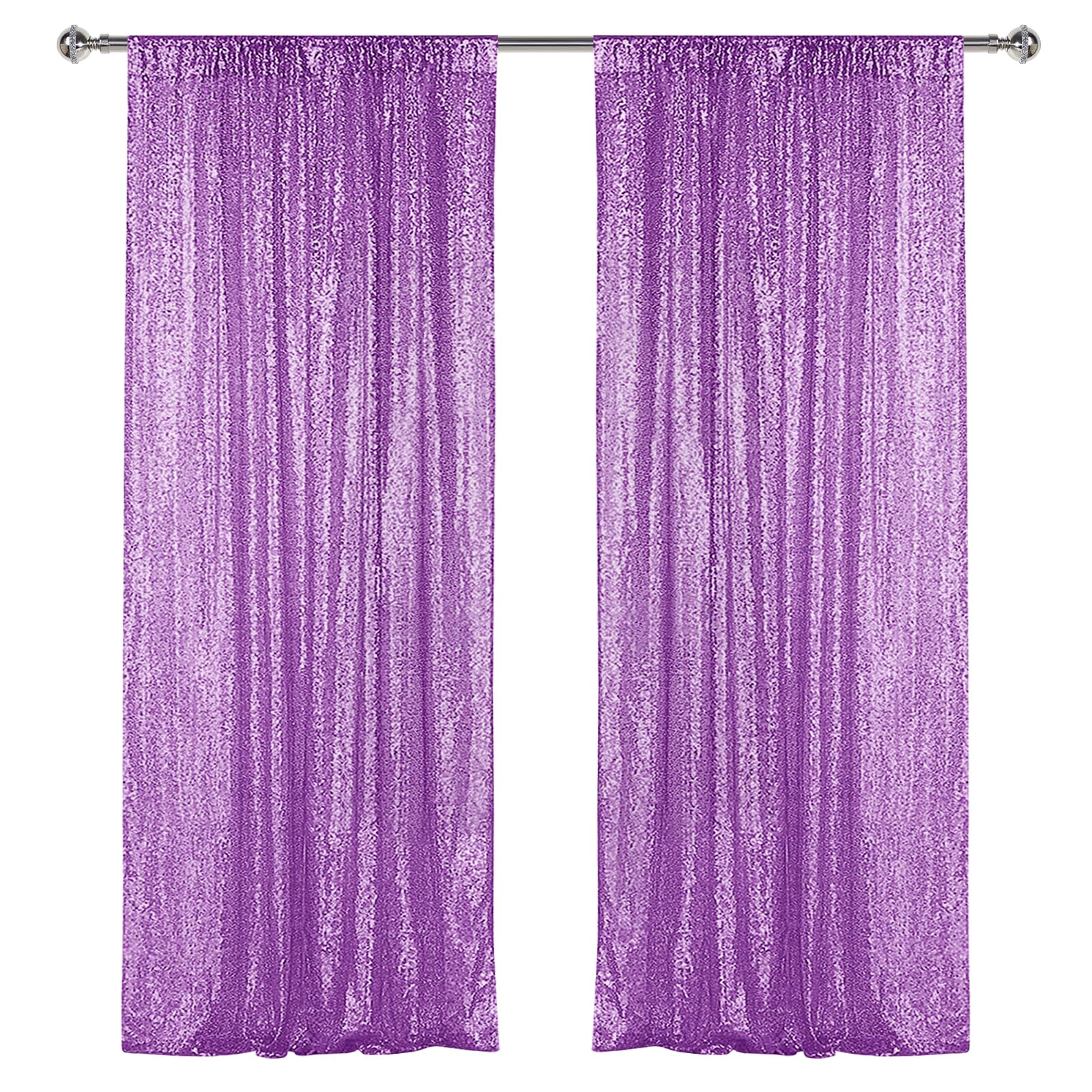 Sugargirl Lavender Purple Sequin Backdrop Curtain 2 Panels 2FTx8FT Glitter Lavender Background Drapes Sparkle Photography Backdrop for Party Wedding