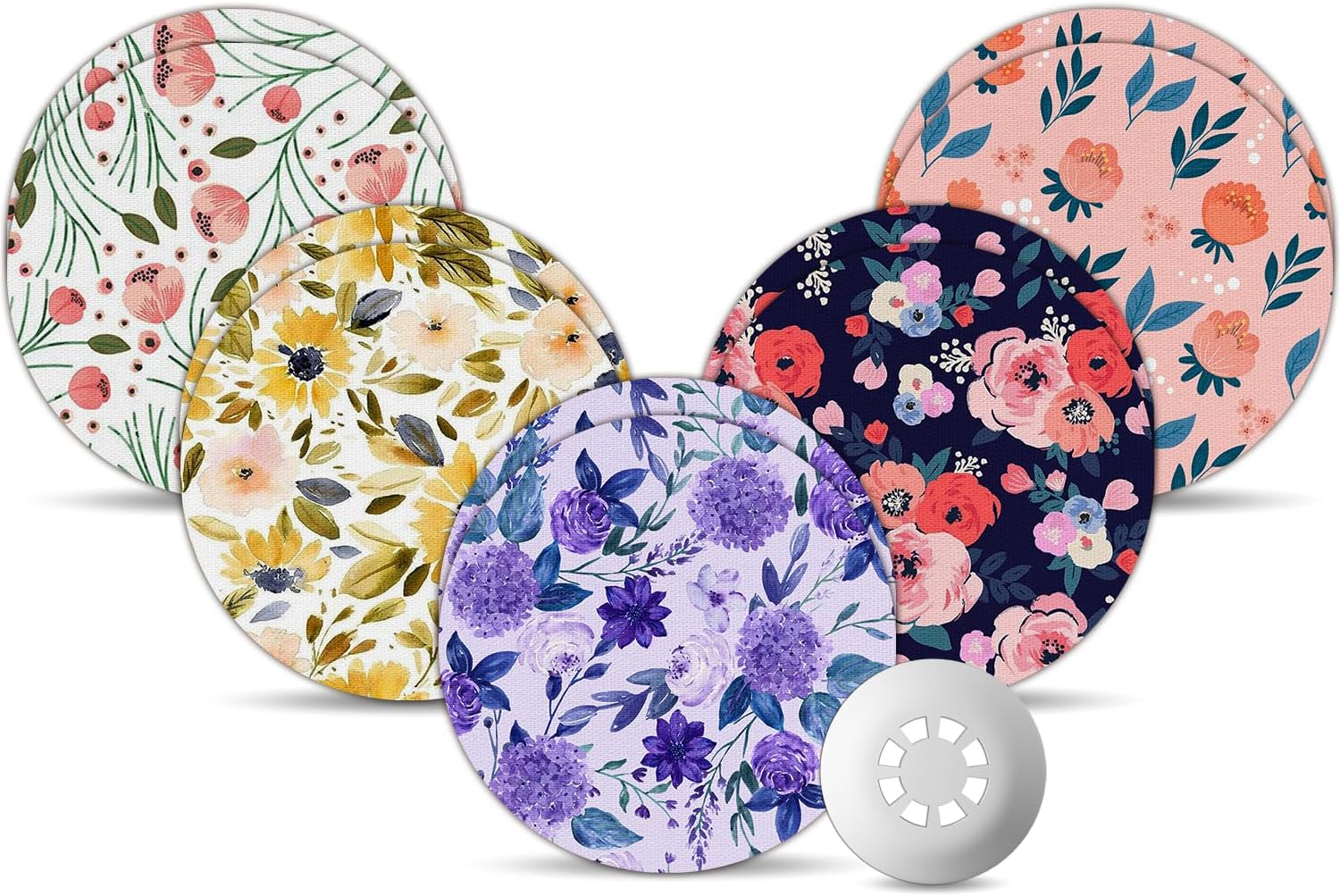 Amolyfe Libre 3 Sensor Covers (Pack of 10) - Shockproof with Hard Cap, Waterproof, Breathable, Medical Adhesive, 14 Day CGM Protection (P.Flower)