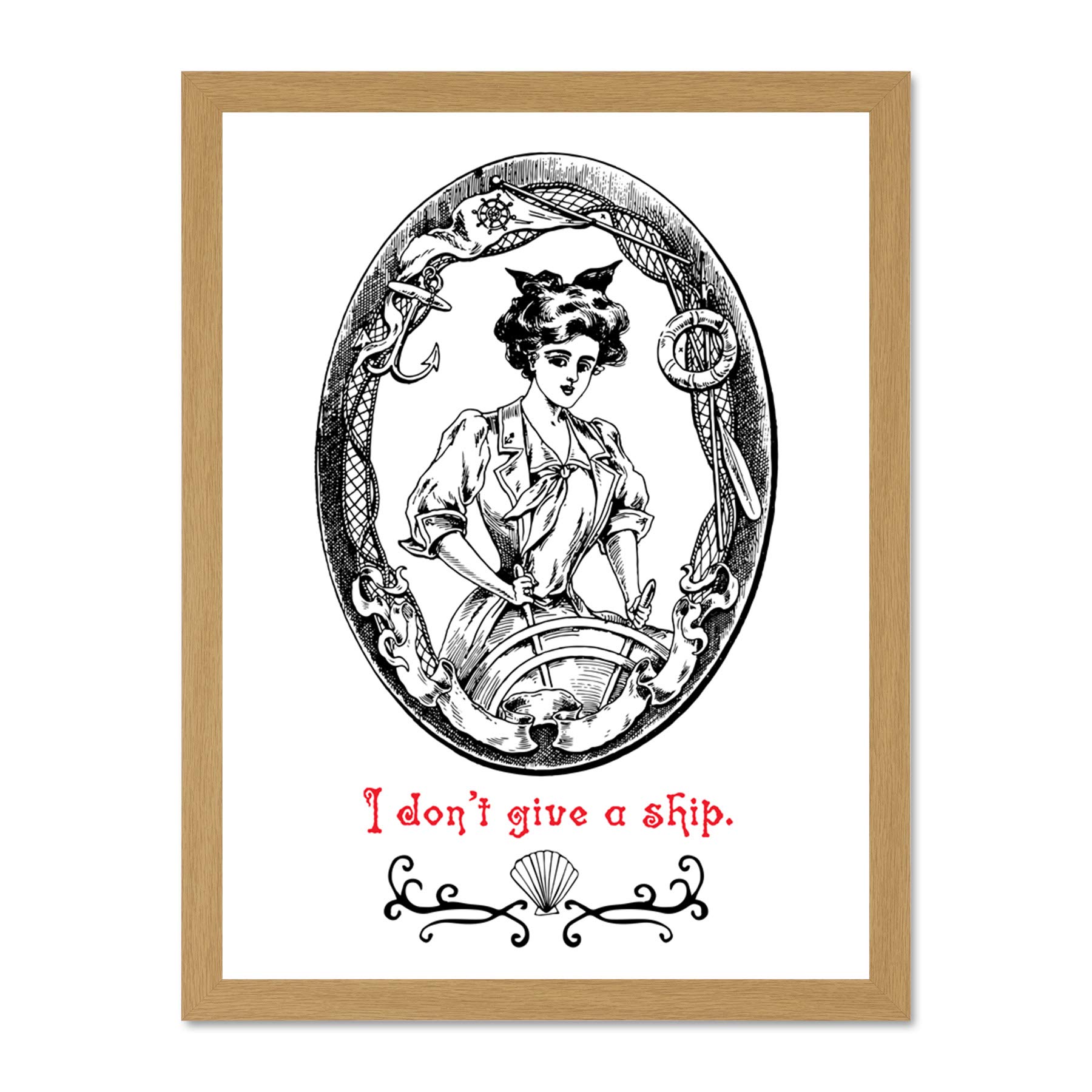 Quote Don't Give A Ship Lady Captain Large Framed Art Print Poster Wall Decor 18x24 inch