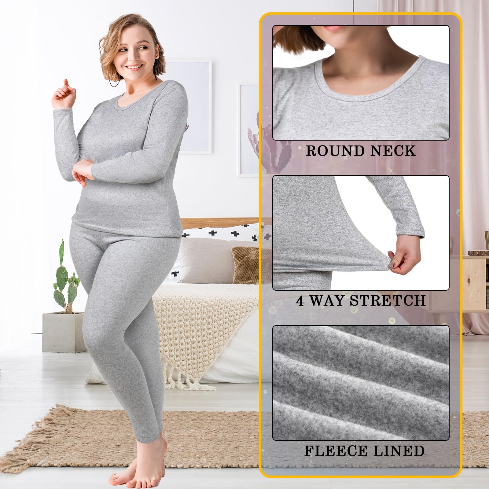 Patelai Paquete de 3 camisetas térmicas de manga larga para mujer, talla grande, con forro polar, ropa interior para mujer, cuello redondo, capa base