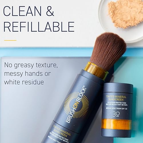 Miniatura 7 de Brush On Block Recambio de polvo mineral para protector solar SPF 30 natural de amplio espectro seguro para pieles sensibles protección facial UVA