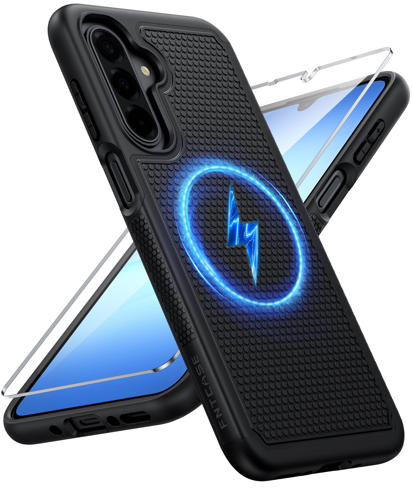 FNTCASE for Galaxy A17/A16 5G Phone Case: Fit for MagSafe Samsung A17 Cover | Dual Layer Shockproof Protective Drop Protection, Non Slip Matte Textured Magnetic Cases With Screen Protector, Black