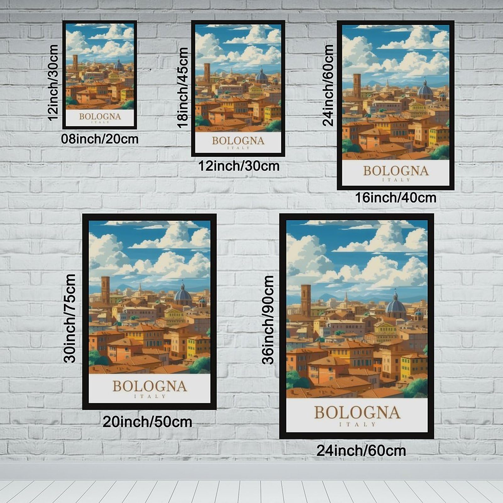 Poster su tela a tema viaggi Bologna, Italia (1), decorazione per camera da letto, ufficio, stanza, regalo, 40,6 cm di lunghezza x 61 cm di larghezza