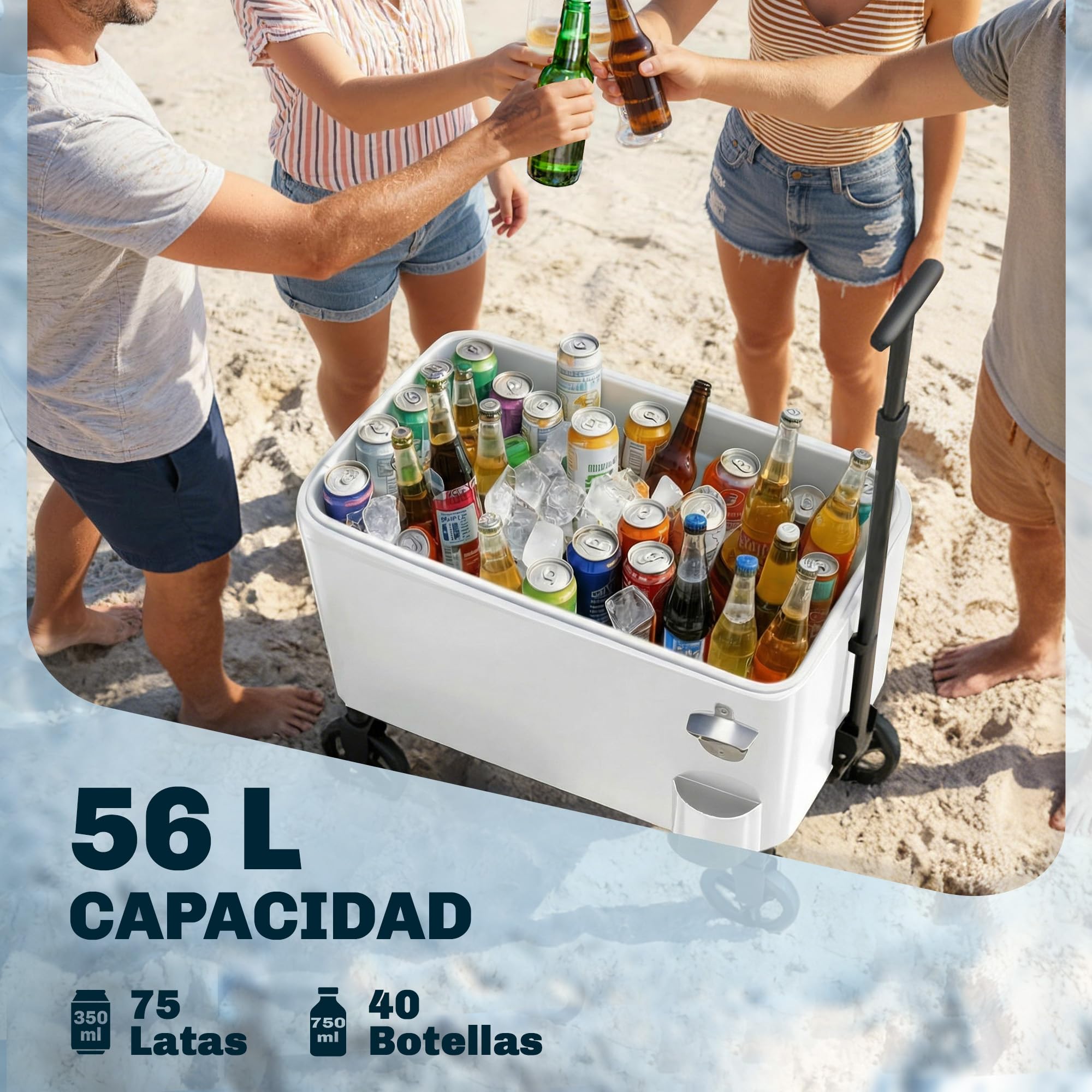 Outsunny Chariot réfrigérant 56L décapsuleur 75x35x120 cm Blanc