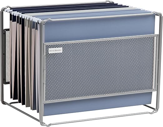 Mind Reader Hanging File Folder Organizer, Desktop Organizer, Storage, Office, Metal Mesh, 13" L x 9.75" W x 10.25" H, Silver