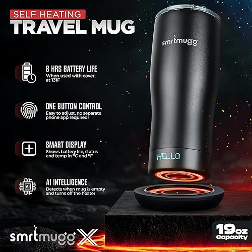 Miniatura 3 de X Taza de café calentada de 19 oz., duración de batería de 8 horas, autocalentamiento, temperatura controlada ajustable, pantalla LCD, ajuste de