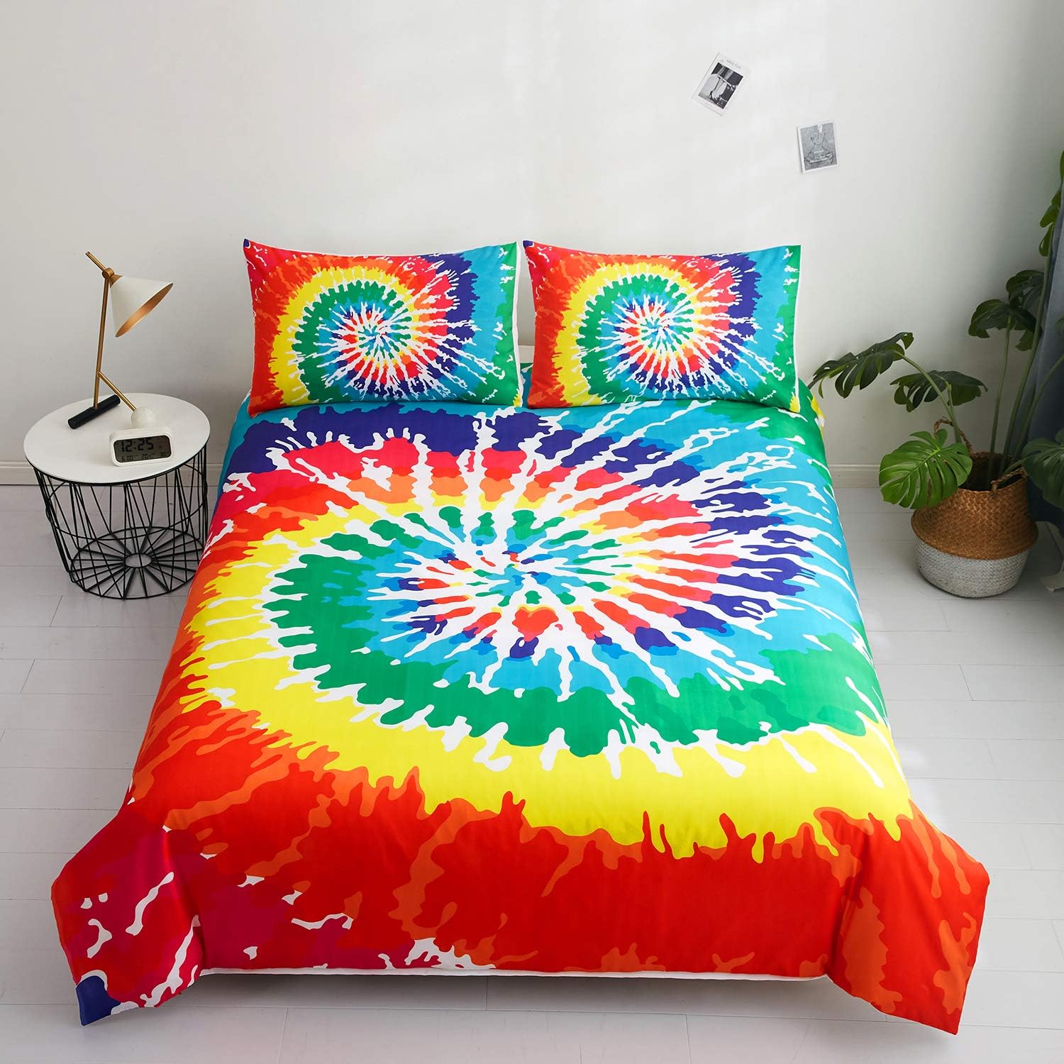 Namoxpa Bedding Duvet Cover Set Queen with Zipper Closure, Colorful Rainbow Tie Dye Pattern, Brushed Microfiber, Lightweight Soft, Durable