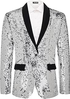 Men's 70s Disco Shiny Sequin Blazer Jacket for Weddings Prom & Nightclub...