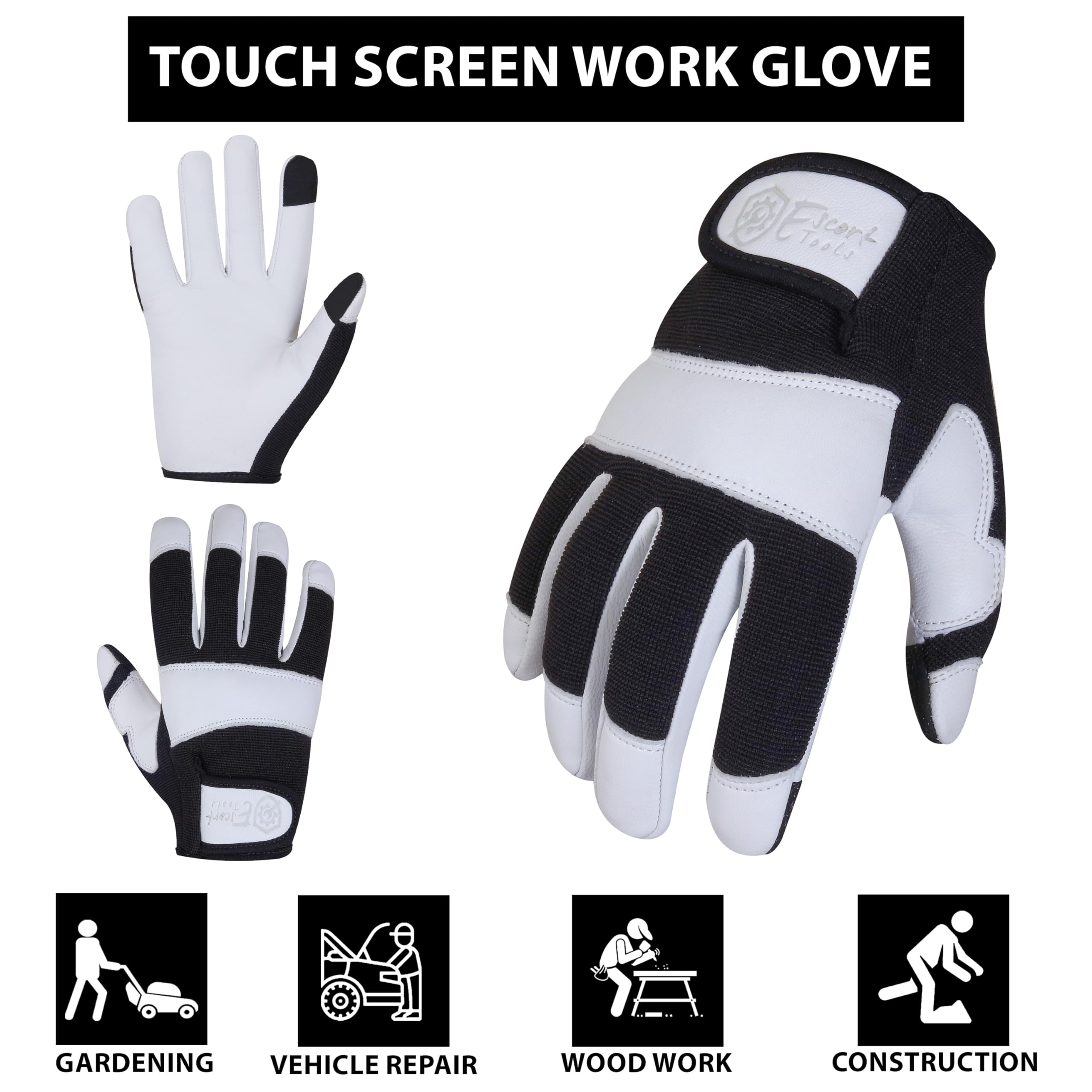Escort Tools® Heavy Duty Leather Gardening Work Gloves, Thorn Proof, Touch Screen, Utility Safety Working Gloves Breathable - Image 3
