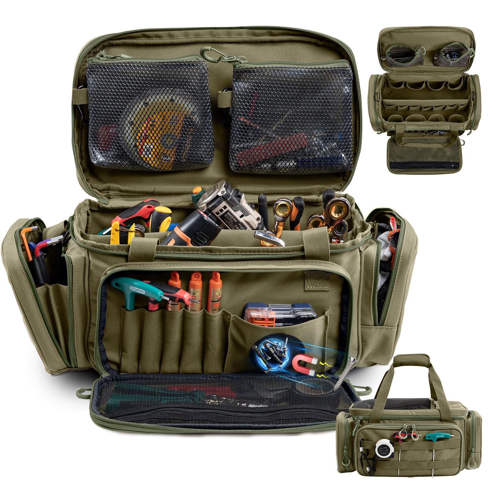 Heavy Duty Tool Bag Organizer with Strong Magnets Detachable Pouches Tactical Tool Tote for Men Multiple Pockets Anti-Friction