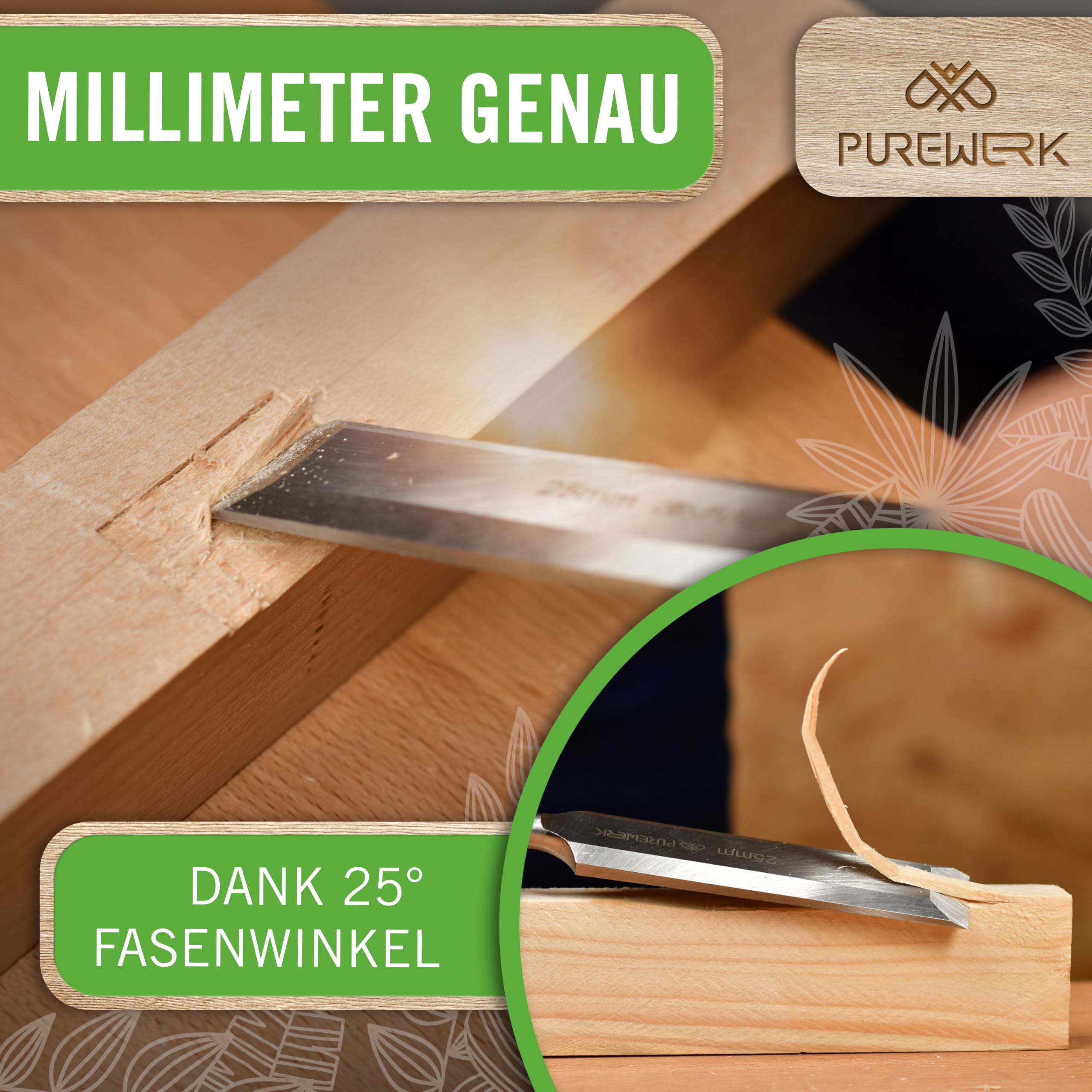 Set di scalpelli per legno [6 misure] – Set con 6 scalpelli affilate in acciaio CrV – Strumento per la lavorazione del legno con scatola e pietre abrasive