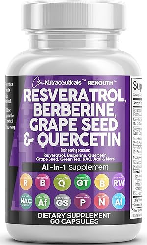 Suplemento de resveratrol limpio | Extracto de semilla de uva berberina Quercetina Extracto de té verde Acai Noni Suplemento de polifenol para