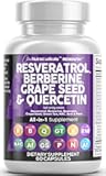 Clean Resveratrol Supplement | Berberine Grape Seed Extract Quercetin Green Tea Extract Acai Noni Polyphenol Supplement for Women & Men Anti Aging N-Acetyl Cysteine NAD Booster