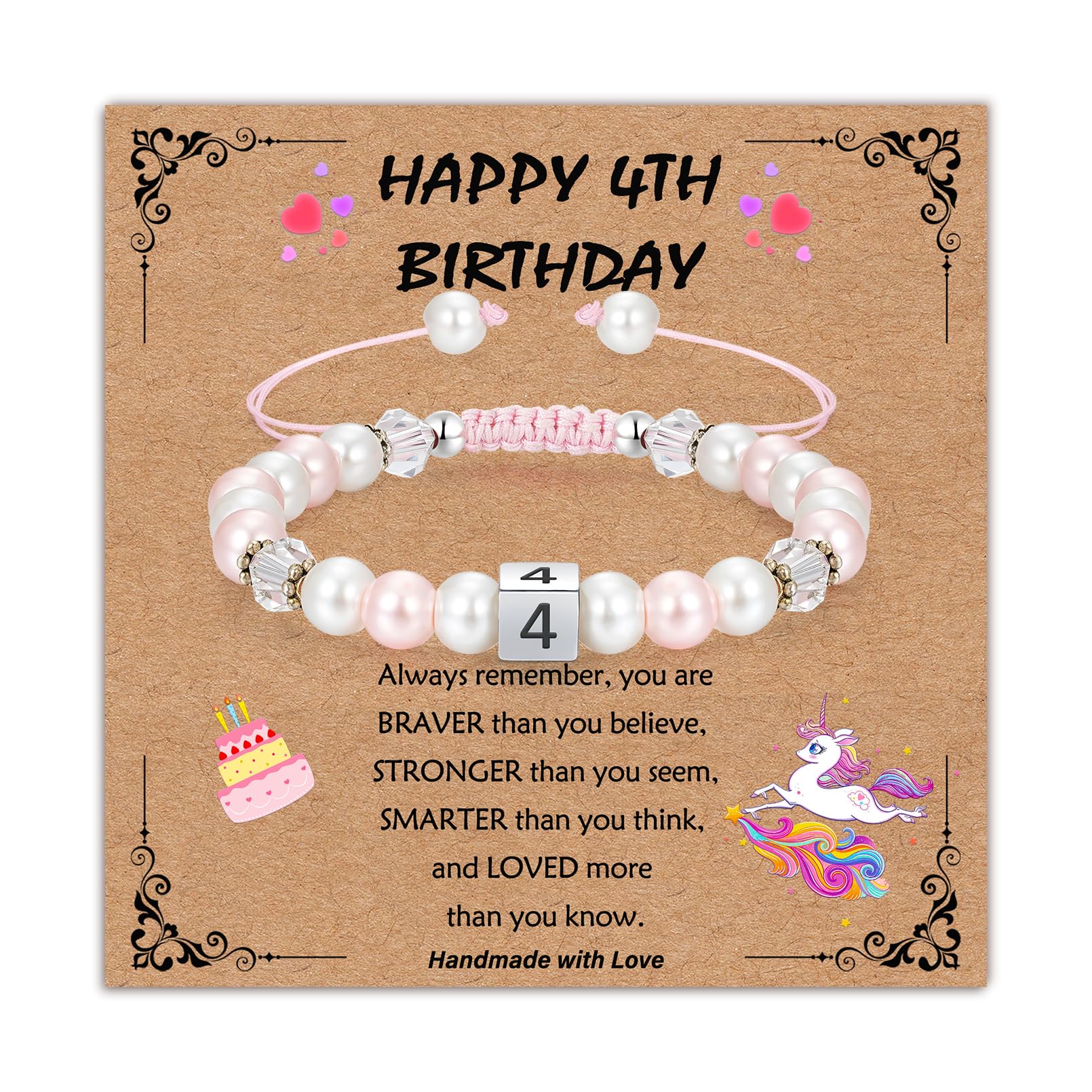 4-12 Year Old Girl Birthday Gifts, Adjustable Pink White Pearl Beaded Bracelet for Teen Girls, 4-12th Happy Birthday Christmas Graduation Gifts for Daughter Granddaughter Niece