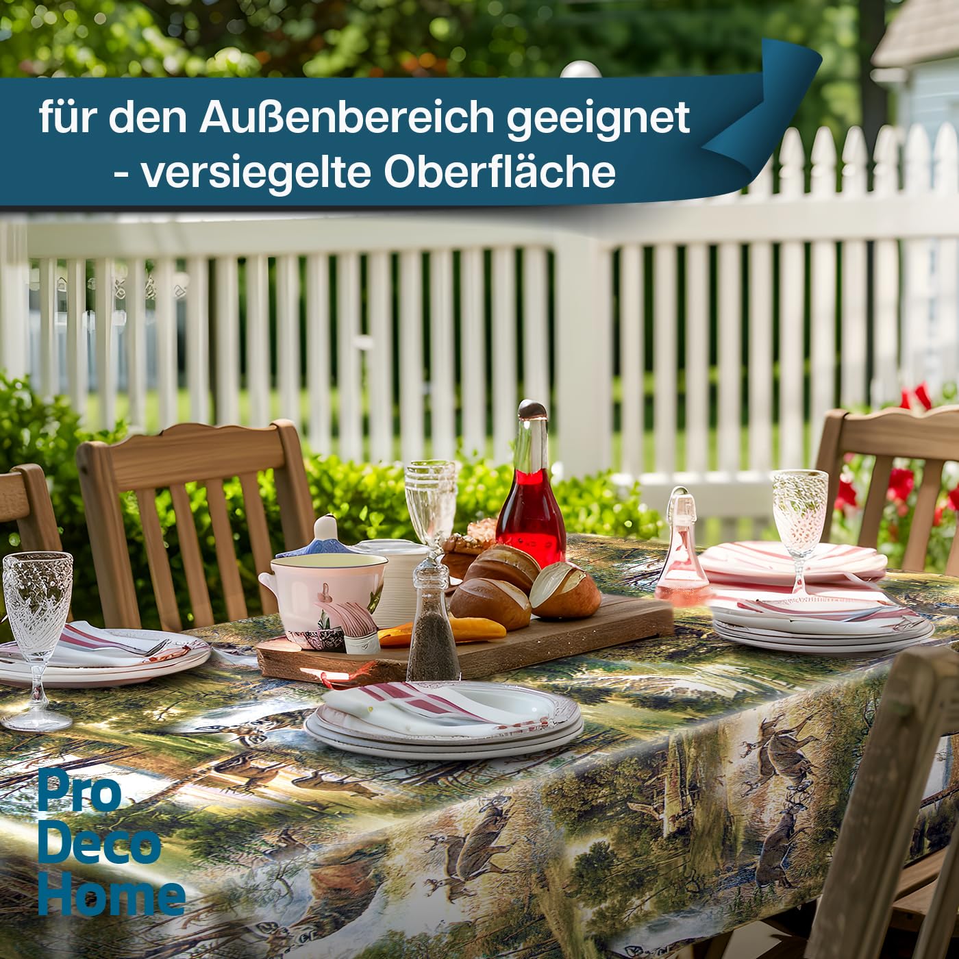 Wachstuchtischdecke Wachstuch Tischdecke Gartentischdecke Rund Oval Jagd Wild Oval 130 x 160 cm abwaschbare Wachstischdecke