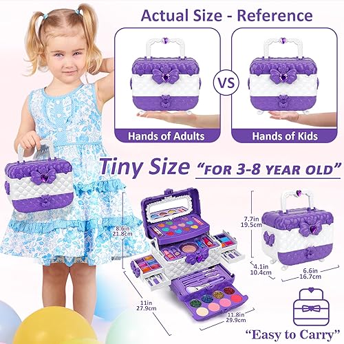 Miniatura 6 de Kit de maquillaje para niñas, 54 piezas, lavable, kit de maquillaje para niñas, kit de maquillaje real para niñas pequeñas, regalo de cumpleaños,