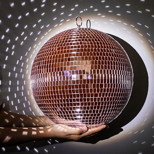 Miniatura 5 de Bola de espejo para discoteca, DJ, club, fiesta, boda, decoración del hogar, bola de discoteca de 12 pulgadas con anillo para colgar, oro rosa