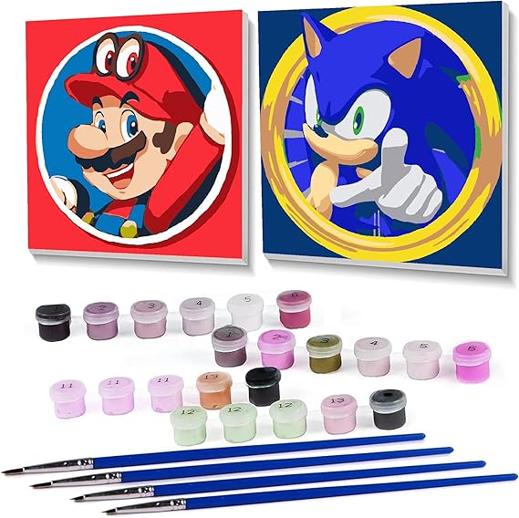 DotGlam 2 Pack Paint by Numbers for Kids with Framed Canvas