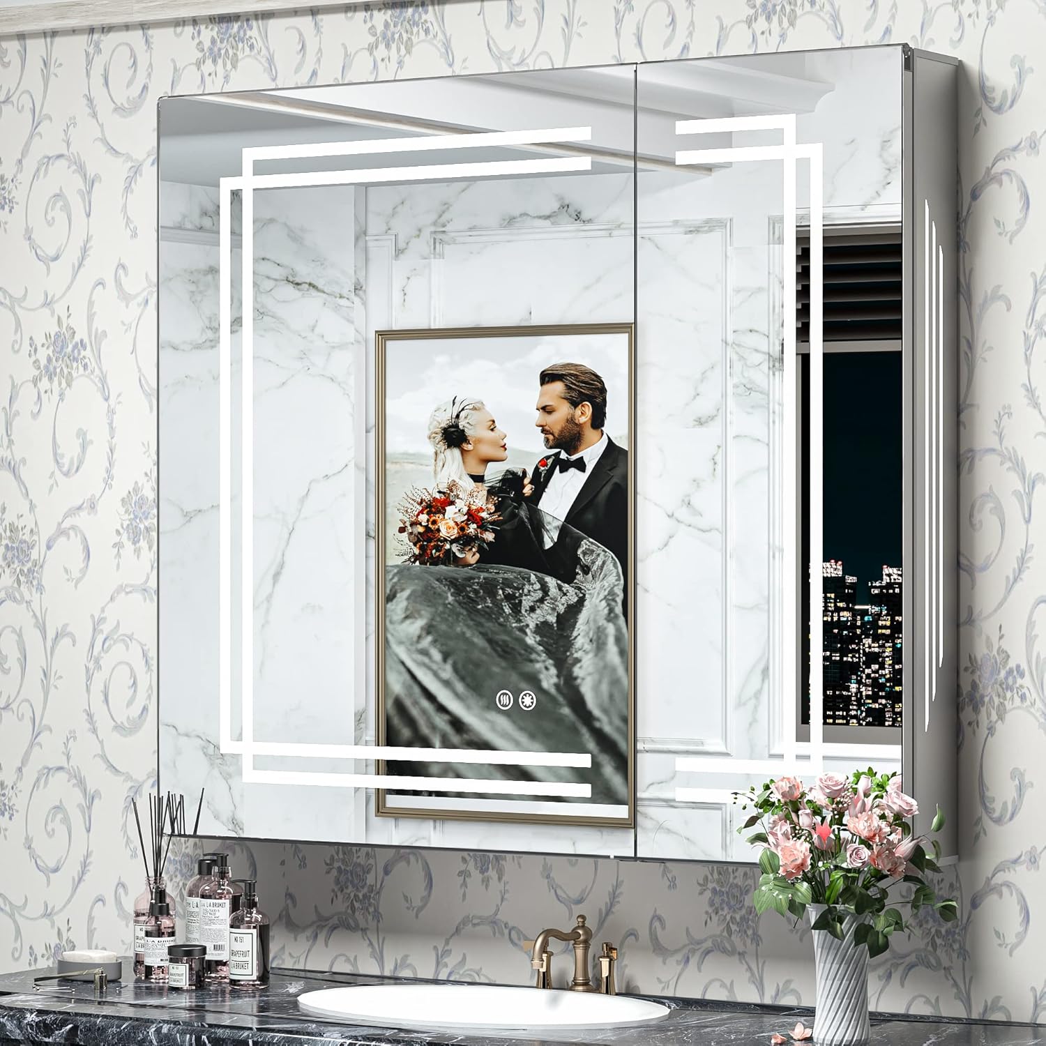 TokeShimi Medicine Bathroom LED Mirror 36x32 in