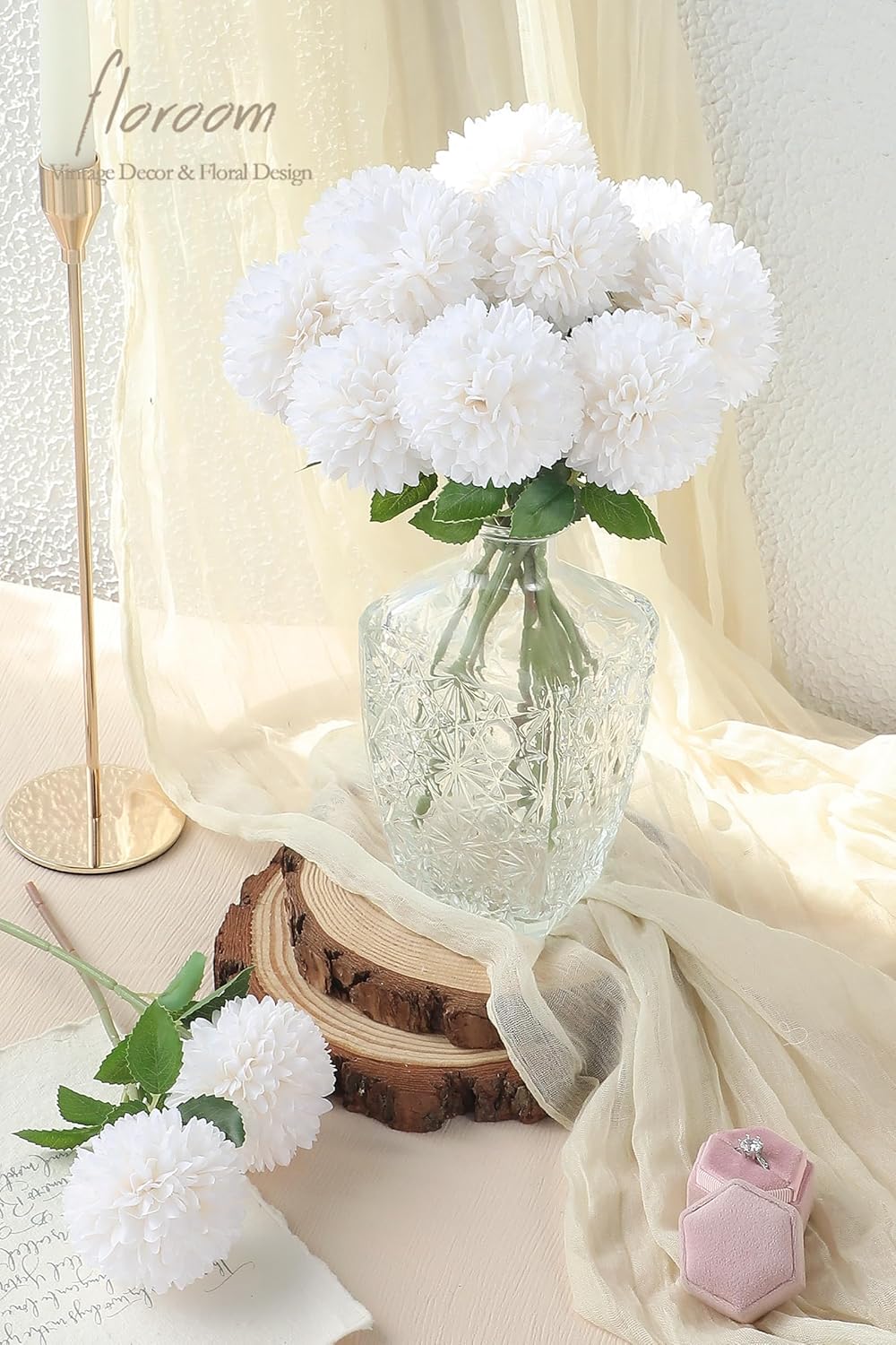 Floroom 12pcs Cream Faux Silk Mums Artificial Flowers Bulk Fake Chrysanthemums with Stems for DIY Wedding Table Centerpieces Floral Arrangements Vase Fillers Home Decorations - Image 4