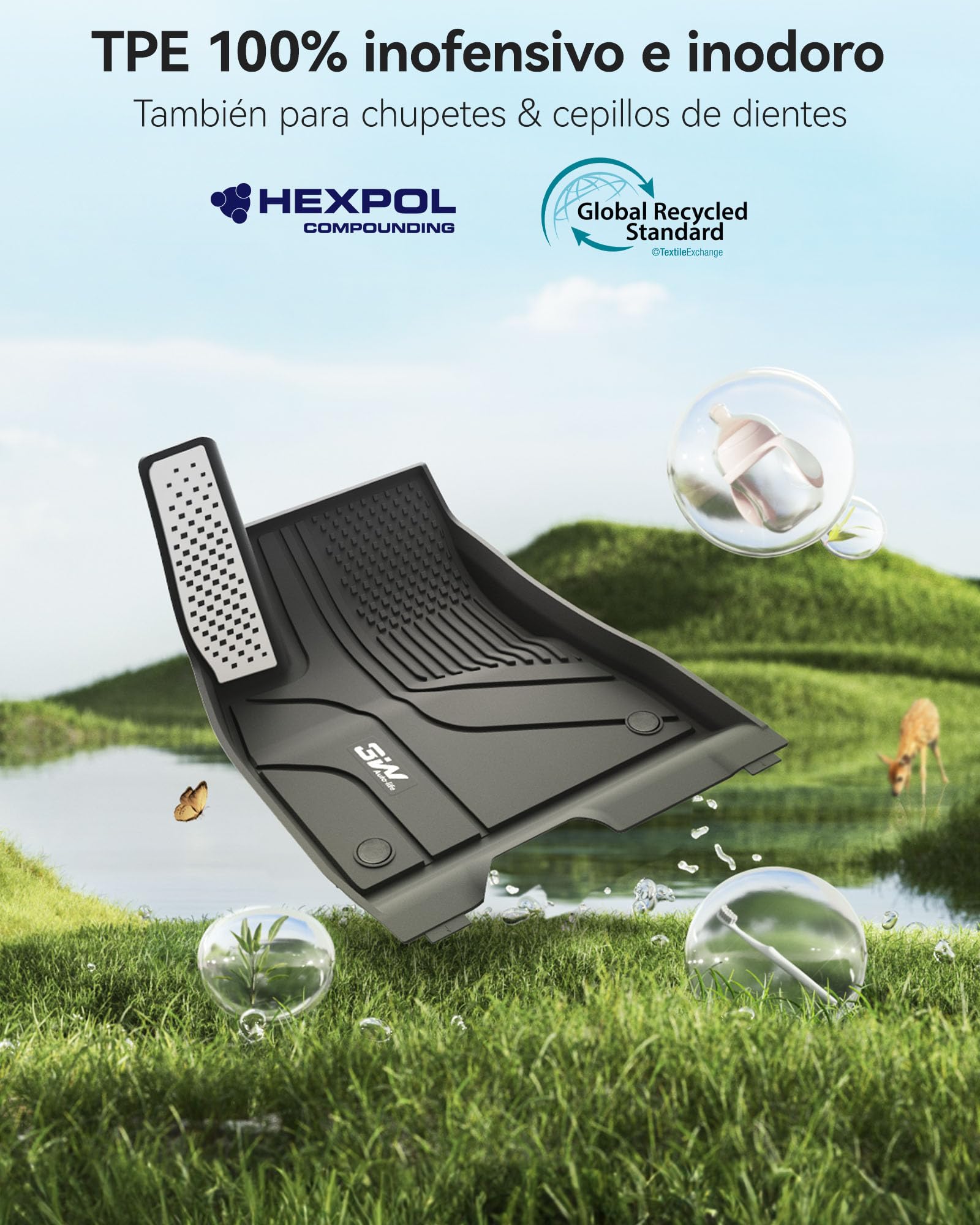 3W Alfombrillas Set 8 para Tesla Model 3 Highland 2024-2025, Alfombrillas y Bandeja de Maletero y Protector de Asiento, Thorex™ para Todo Tipo de Clima, Alfombrilla 1-2 Filas
