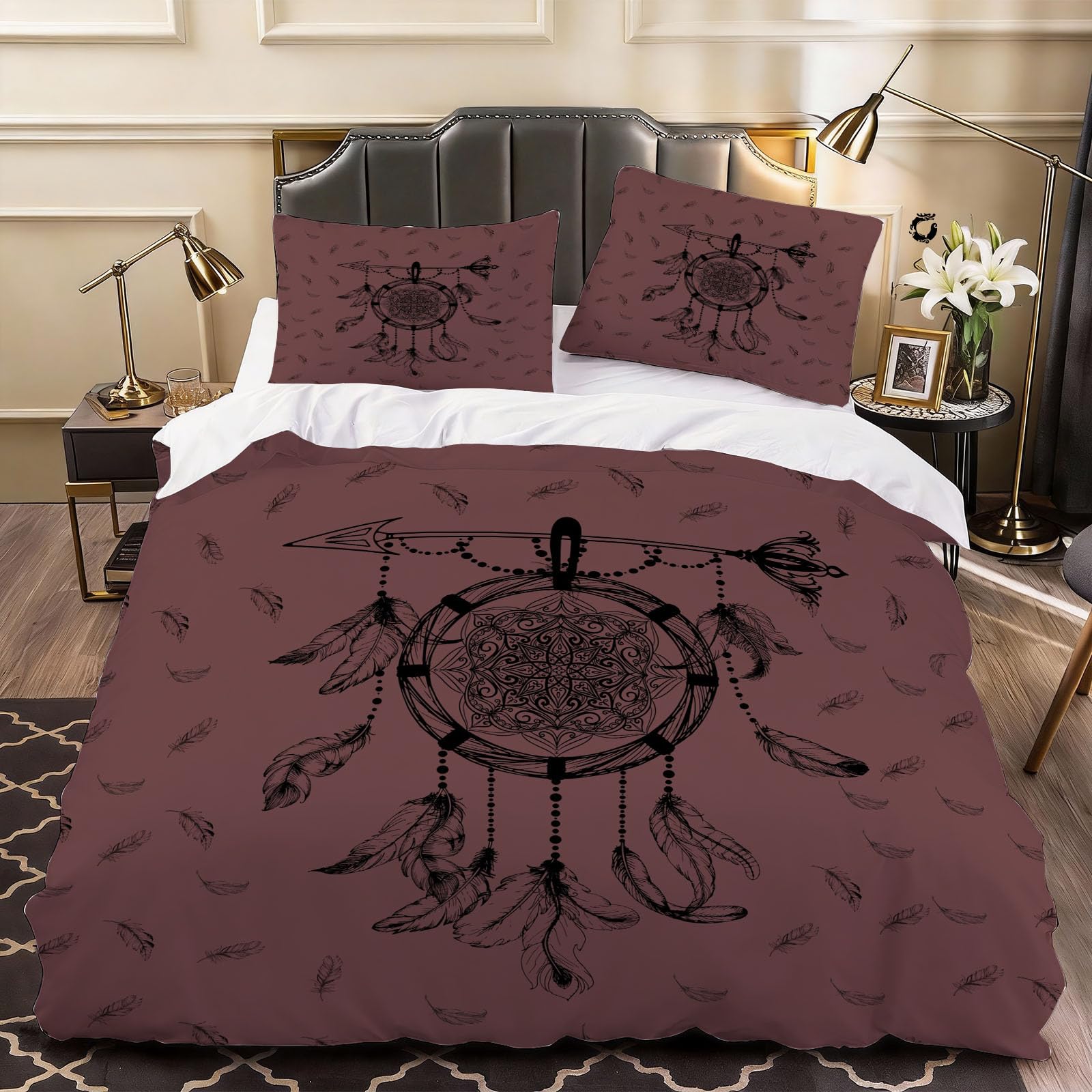 3D Adult Feather Duvet Cover Feathers Pattern Decor Bedding Super King Bed Set, Soft Microfiber Comforter Cover Printed with Zipper Closure Quilt Coverr 260x220 cm and 2 Pillowcases