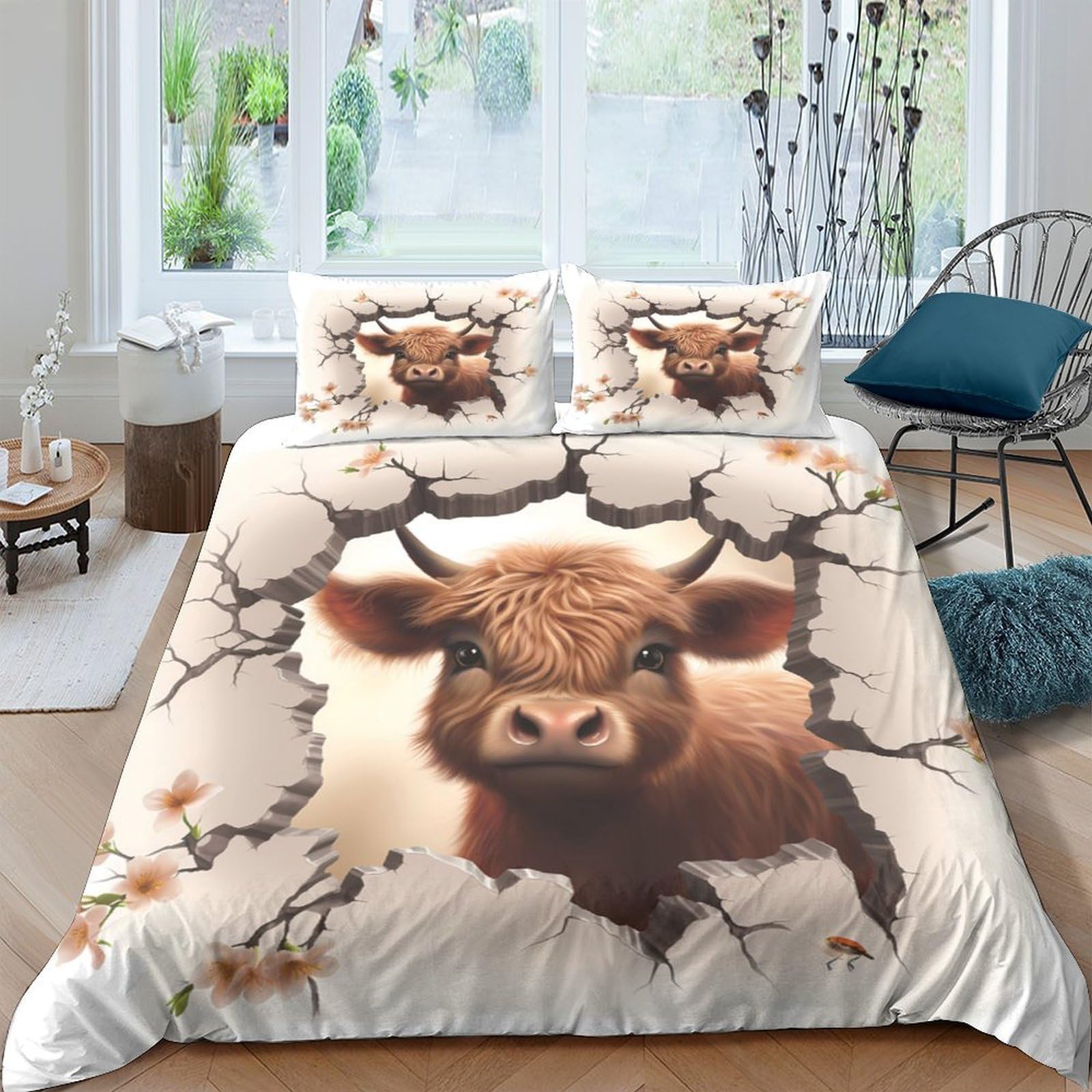 Parure de lit vache 3D 140x200 avec taie d'oreiller pour ado