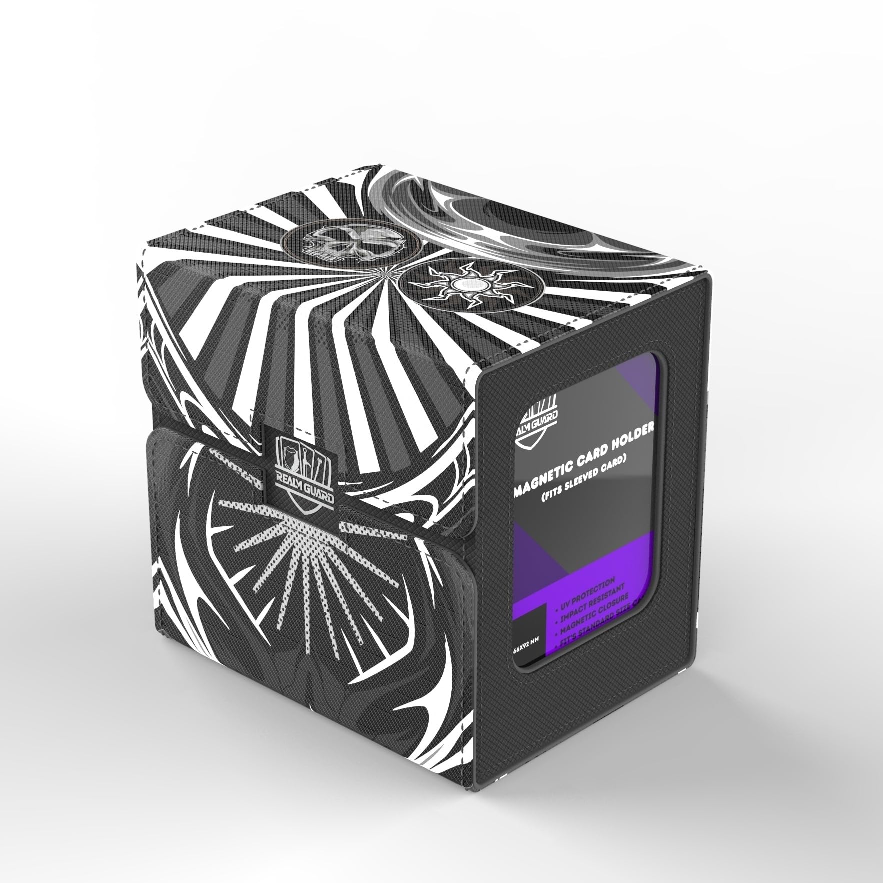 Realm Guard TCG/MTG Commander 100+ Card Art Deck Box With Storage (Black/White)