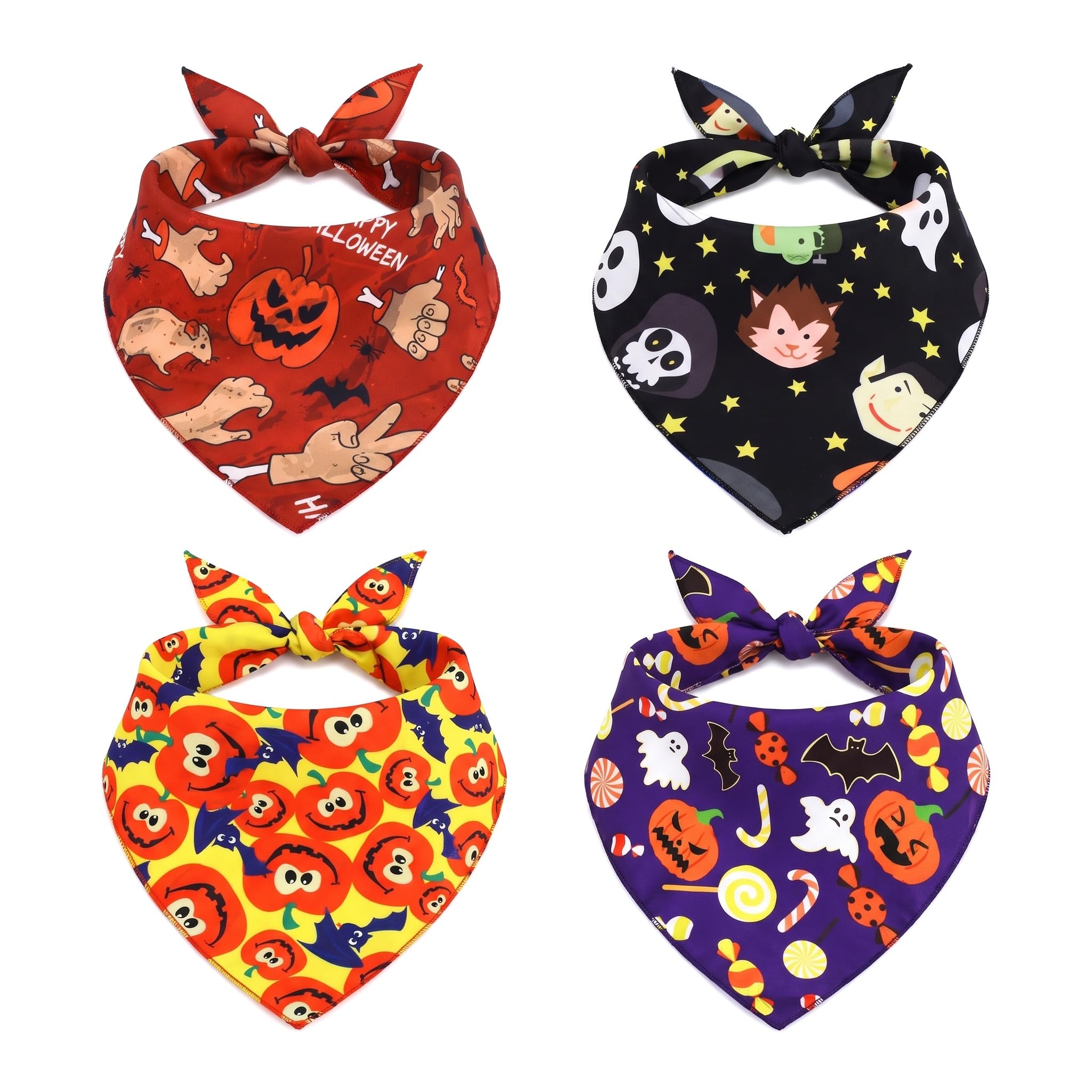 Halloween Dog Bandanas, 4 Pcs Pet Bandana for Dogs Cats, Tie-On Scarf