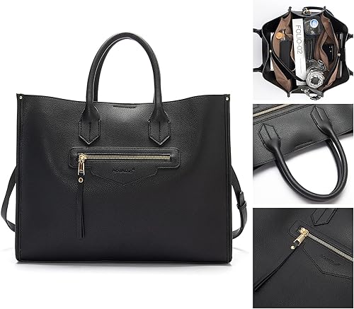 Miniatura 4 de Bolso de mano para mujer, impermeable, de piel sintética, maletín de negocios, gran capacidad, bolso de hombro, bolsa de trabajo de oficina, negro