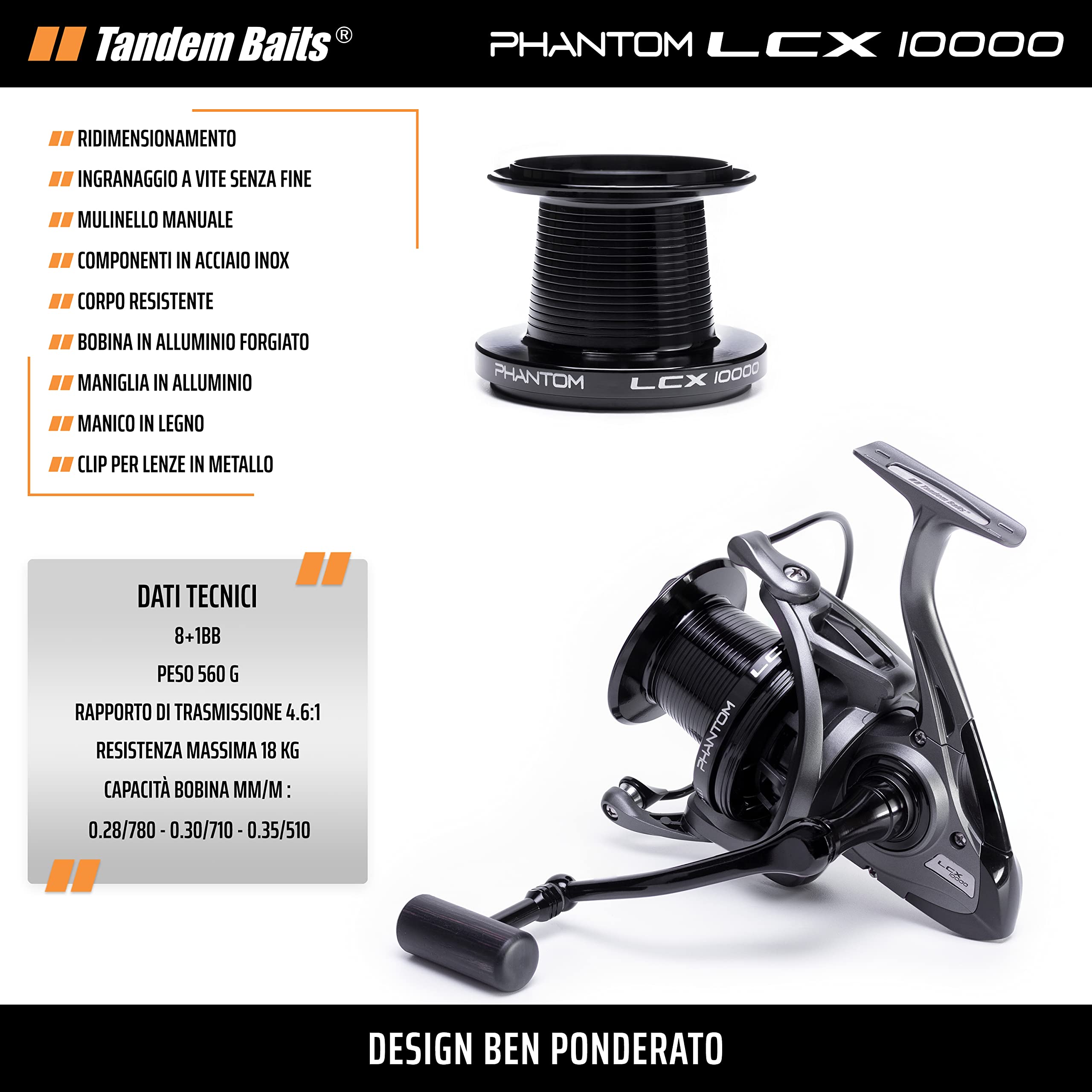 Tandem Baits Phantom LCX10000 Mulinello Pesca con Sistema Antitorsione | Di 8 Cuscinetti a Sfera + 1 Cuscinetto | Perfetto per la Canna da Pesca | Mulinello Carpfishing | Attrezzatura da Pesca