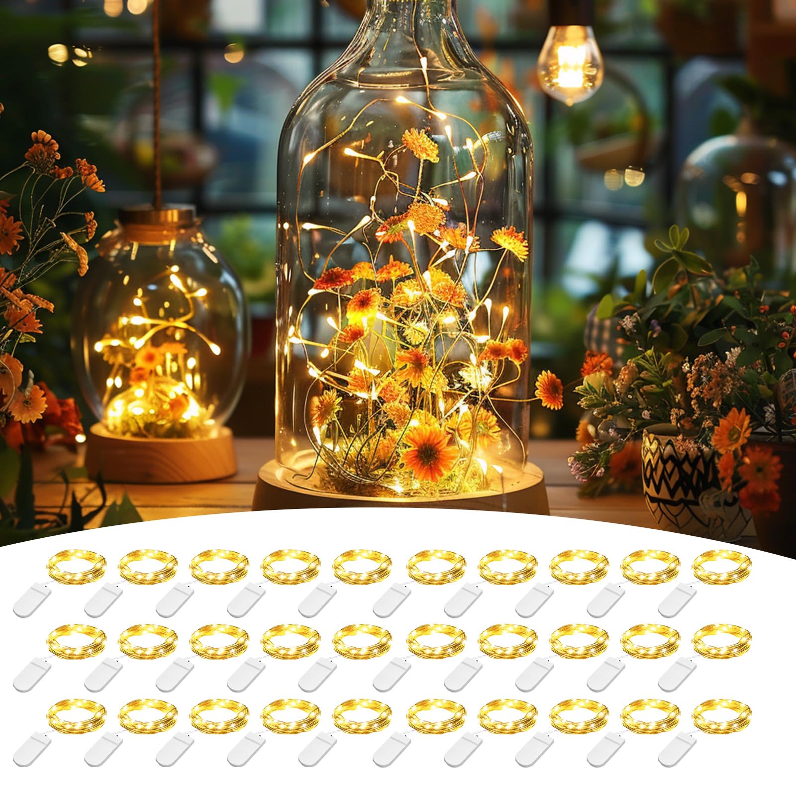 HELESIN Mini Lichterkette 30 Stück 2M 20 LED mit Batterie, Draht Innen Klein für Hochzeit Party Deko, Weihnachtsdeko