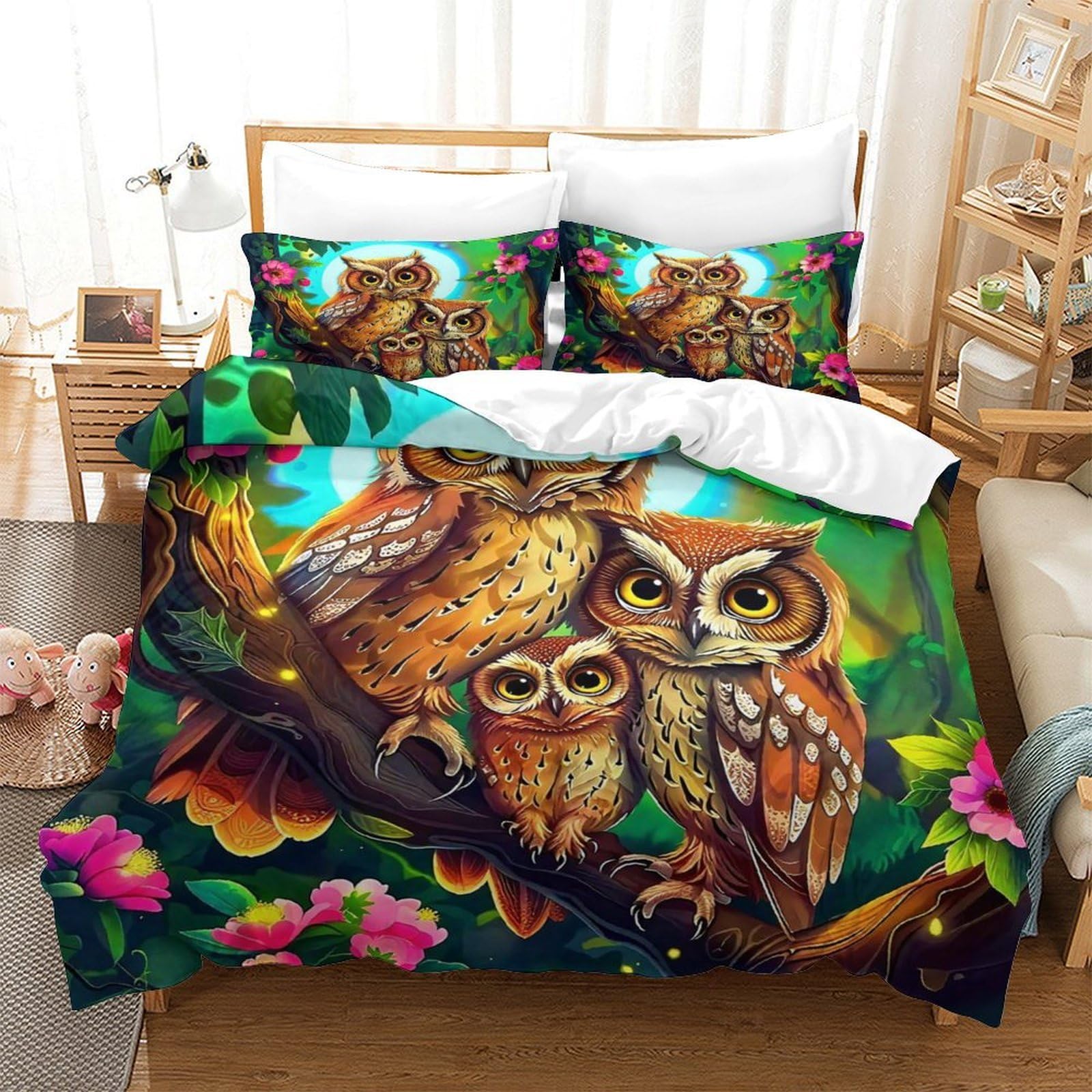 Parure de lit 3D microfibre housse de couette animaux 140x200 pour enfant et ado