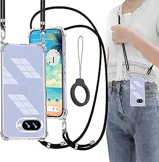 Google Pixel 9a ケース グーグルピクセル9a カバー [ストラップ2枚付き] 調節可能な ショルダー 肩がけ 首掛け 紐付き ストラップホール付き 薄型 透明 PC+軽量 シリコン TPUバンパー [耐衝撃 ワイヤレス充電 傷防止 全面保護 米軍MIL規格 防指紋 カメラ保護] スマホケースPixel 9a(クリア)