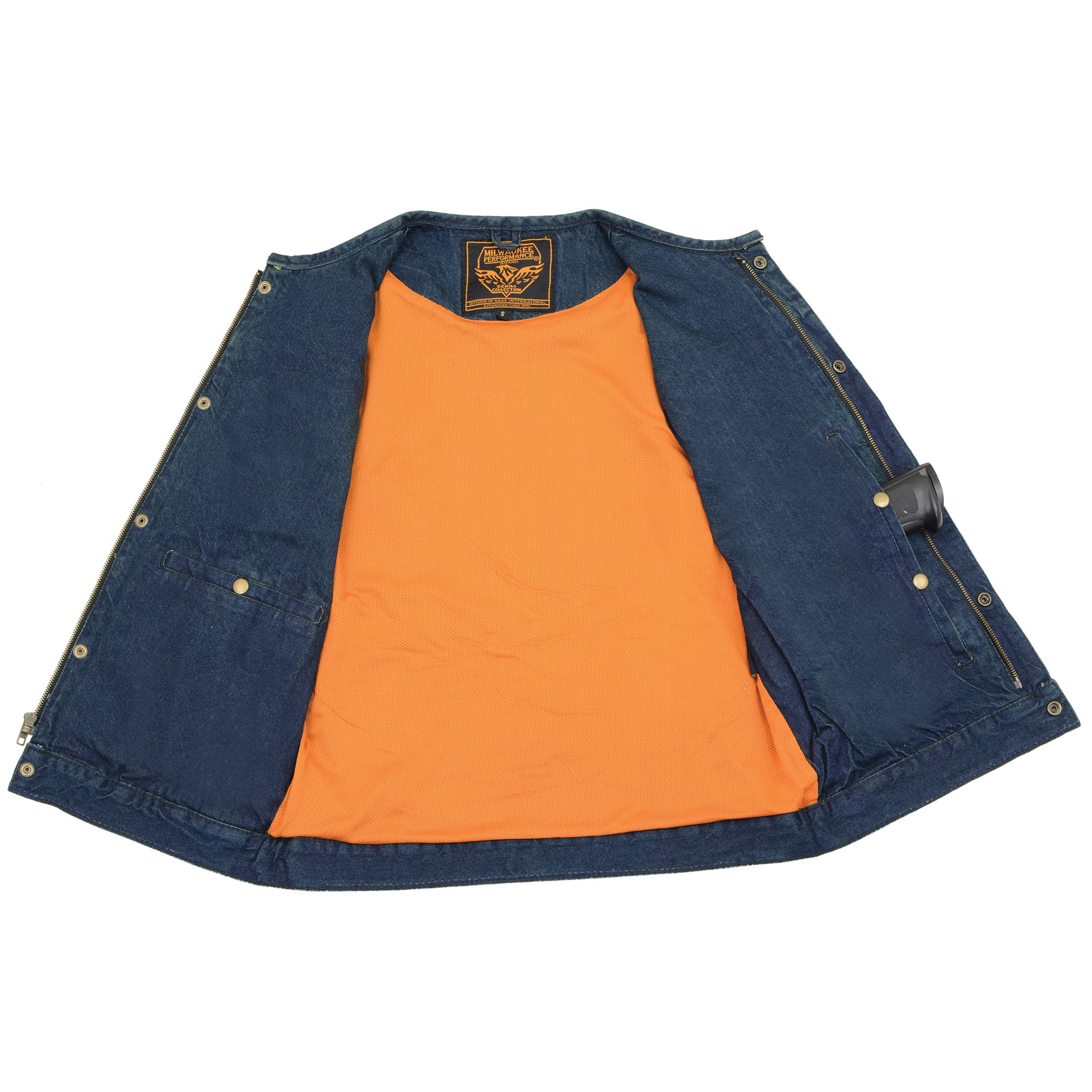 Milwaukee Leather Men's 'Covert' Blue Denim Collarless Club Style Motorcycle Biker Vest w/Dual Closure MDM3001 (US, Alpha, Medium, Regular, Regular, Blue)