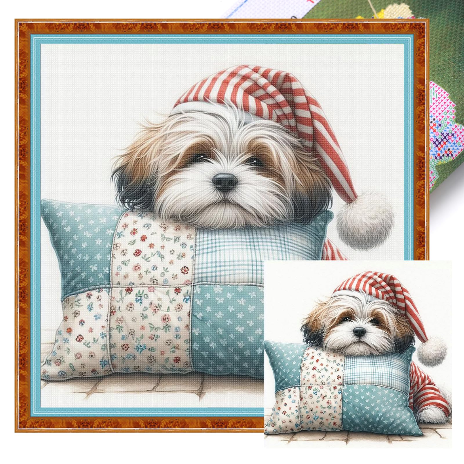 Poetrydraw Shih Tzu B Shih Tzu With A Hat Full 11Ct Diy Stamped Cross Stitch Kits 40X40cm For Adults (Shih Tzu B)