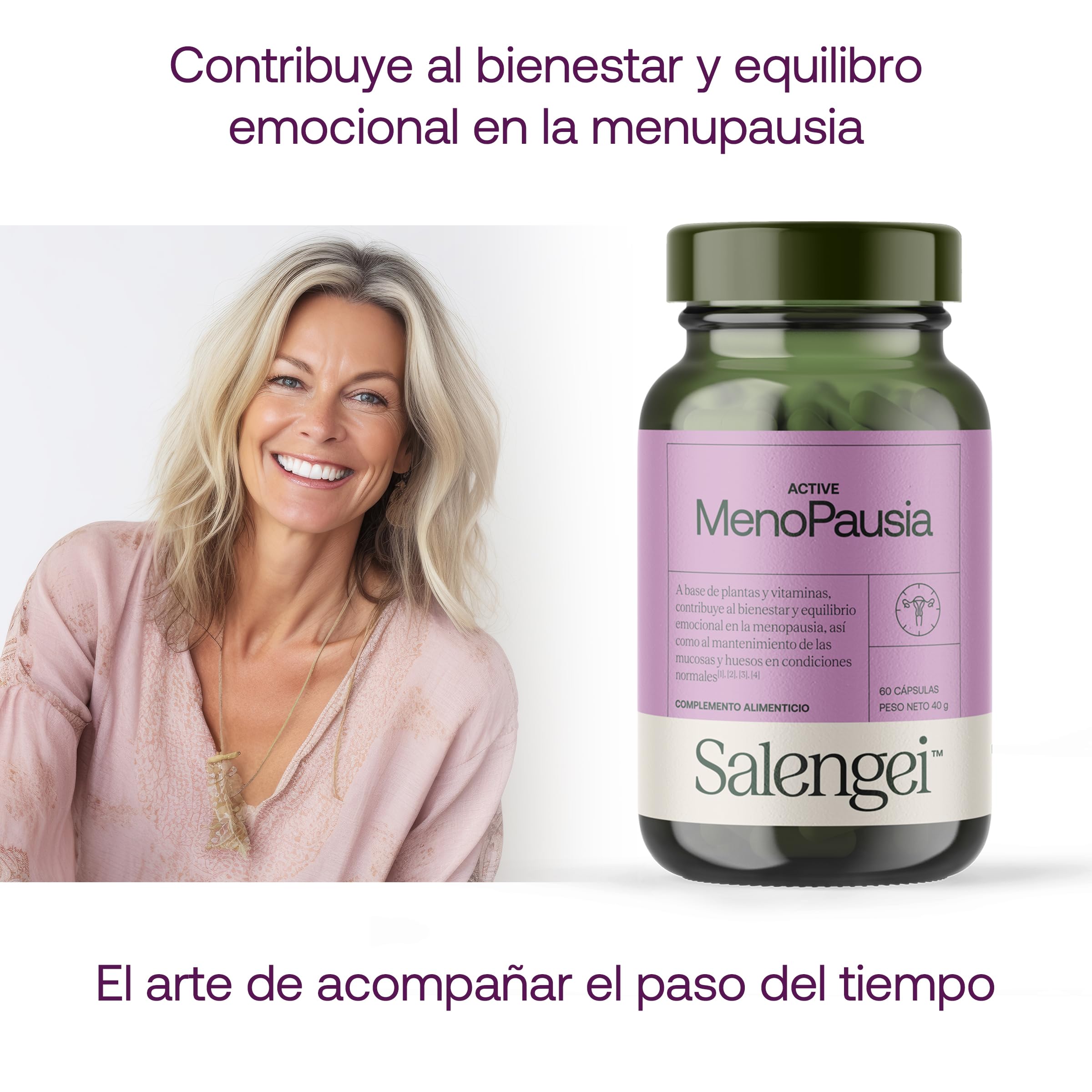 ACTIVE MENOPAUSIA – Salvia, té verde, isoflavonas de soja, resveratrol y vitaminas | Bienestar y equilibrio emocional en la menopausia | Salud ósea y nerviosa | 60 cápsulas de 667 mg