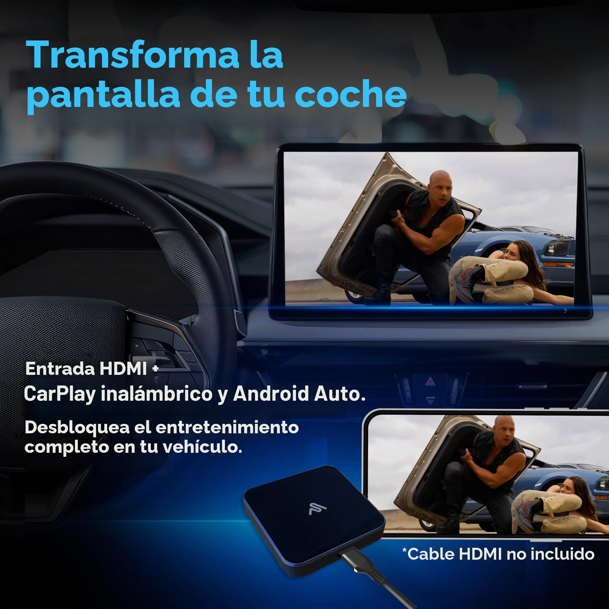 Autosky CPHM2 - Adaptador HDMI CarPlay y Android para TV de Coche, Convierte CarPlay o Android en conexión HDMI inalámbrica