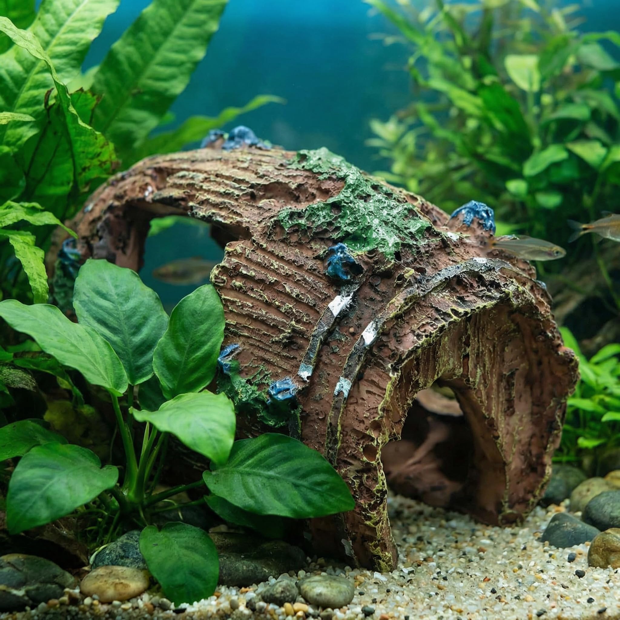 Grapelet 1X Style rétro Résine Fish Tank Non Toxique Ornement brisé Barrel Cave Aménagement Décoration (Couleur: Marron)