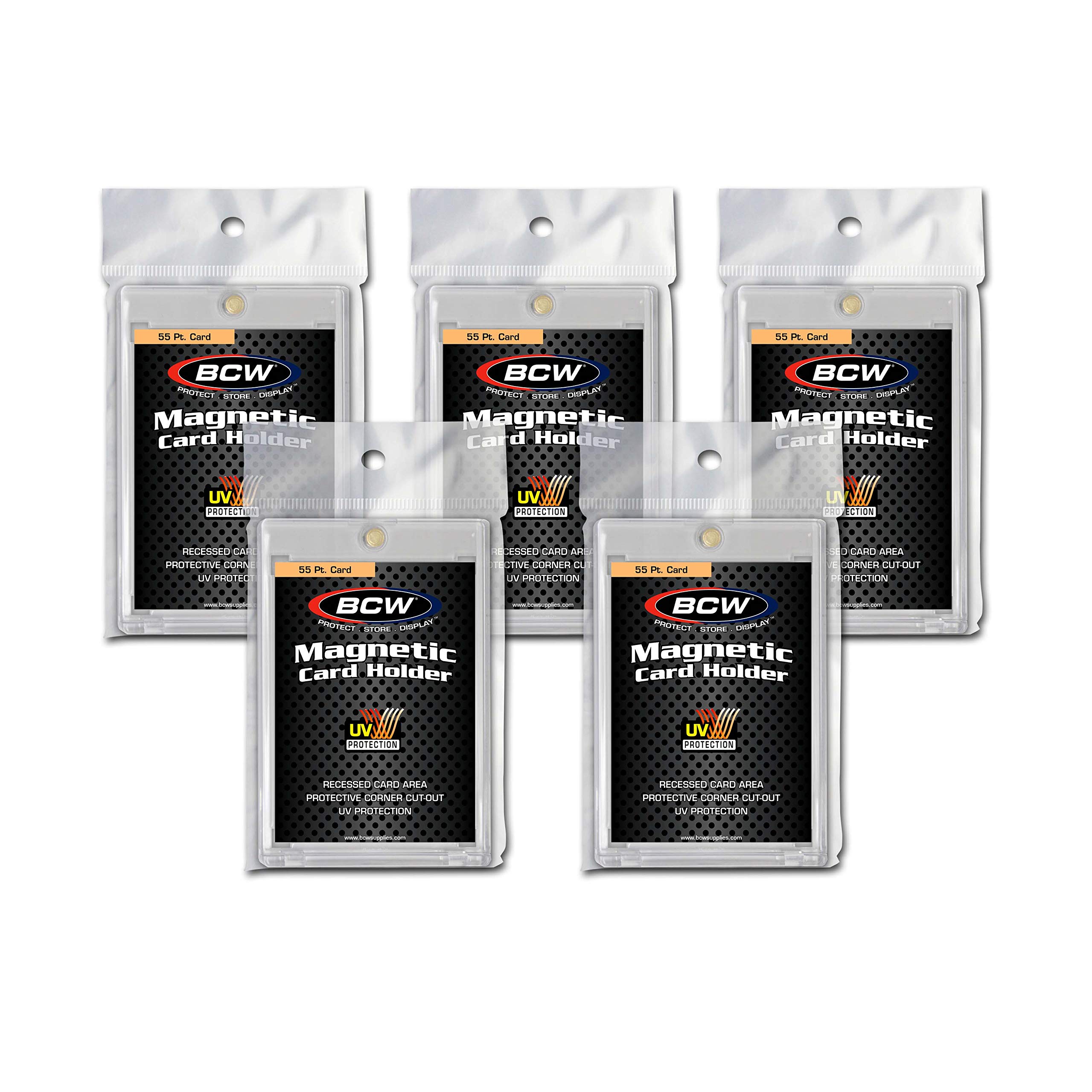 BCW Magnetic Card Holder - 55 PT Thickness - 5 ct | Protective Display Card Case with Secure Gold Magnet Closure | UV Protection, Quick Access Design for Sports, Gaming, and Collectible Cards