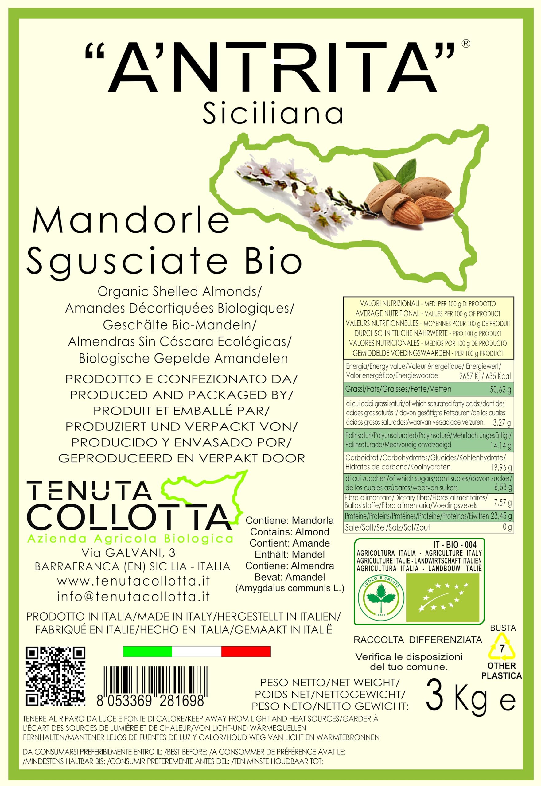 A'Ntrita® - Almendras sin Cáscara Orgánicas 3 Kg - 100% italiano - Made in Sicily